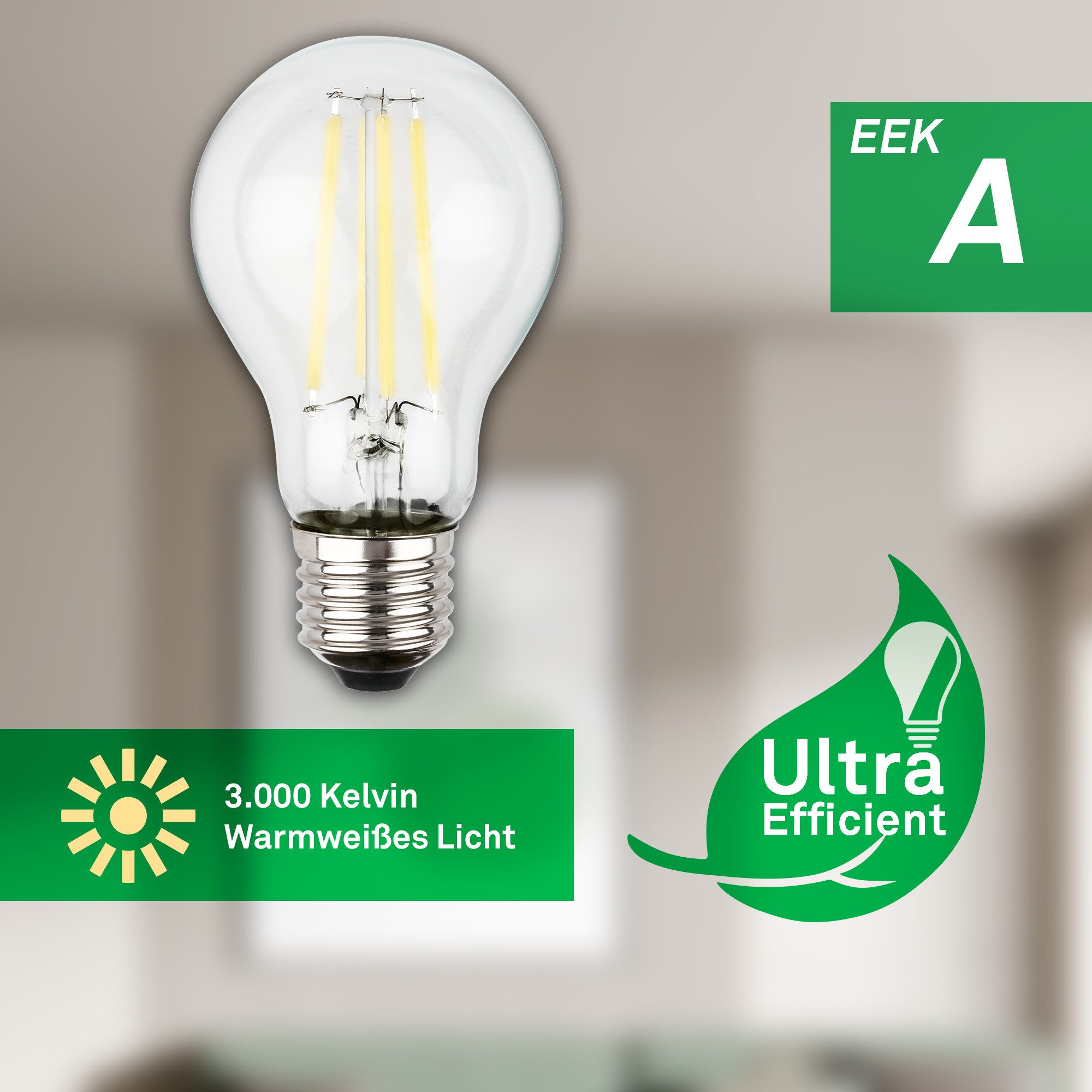 Briloner Leuchten LED-Leuchtmittel Ultraeffizientes A60 Leuchtmittel EEK A, 2er Set, E27, E27, Warmweiß, 4W, 840 Lumen, 3000K – Bild 5 von 5