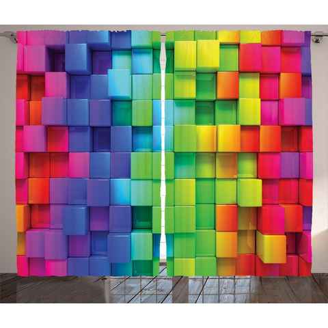 Gardine Schlafzimmer Kräuselband Vorhang mit Schlaufen und Haken, Abakuhaus, Bunt rainbow Color
