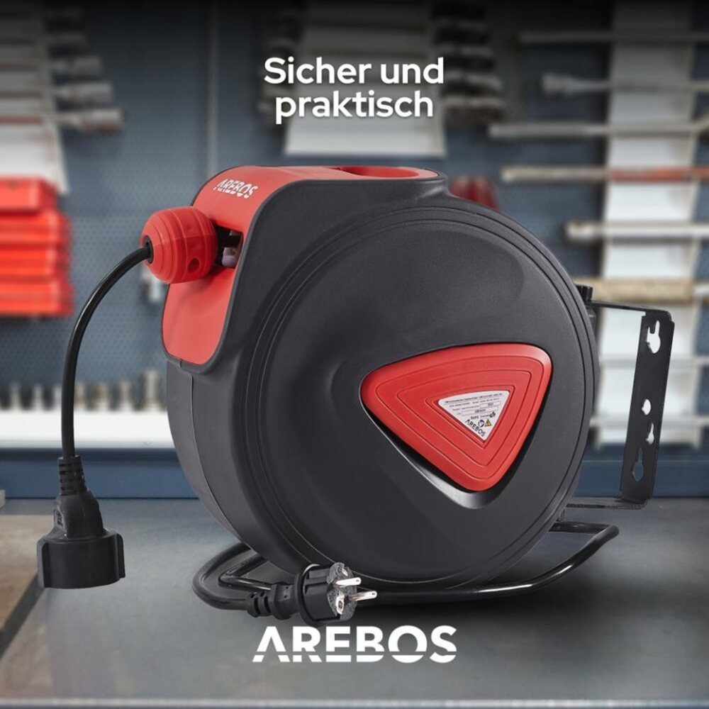 Arebos Automatik Kabelaufroller, Wand- und 1-fach Kabeltrommel Deckenmontage (Überhitzungsschutz)