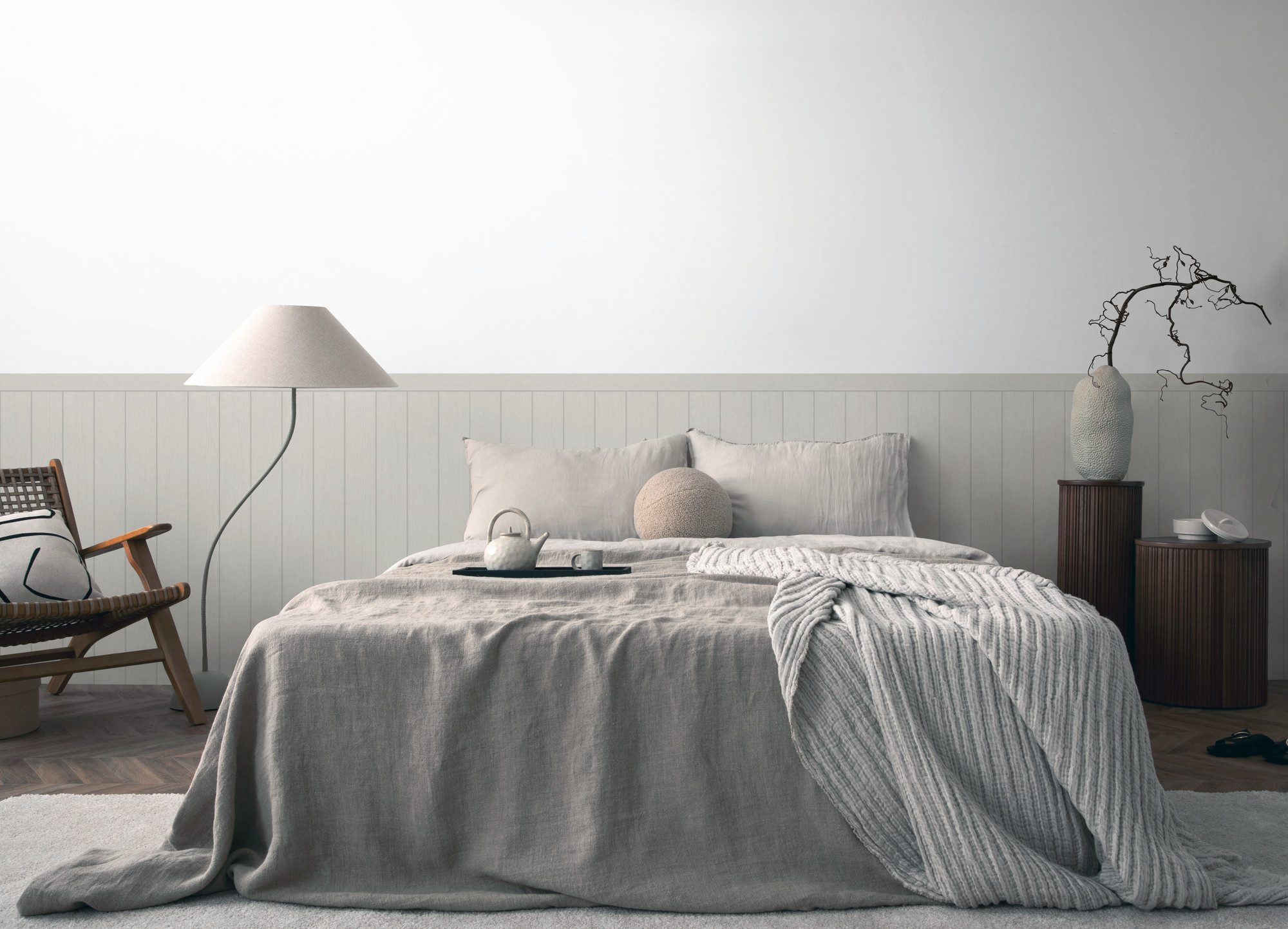 living walls Vliestapete Wallpanel Tapete Wandpaneele Mustertapete Holzpaneele Natur, strukturiert, matt, (1 St), Vliestapete Holz-Optik für Schlafzimmer Küche  – Bild 5 von 5
