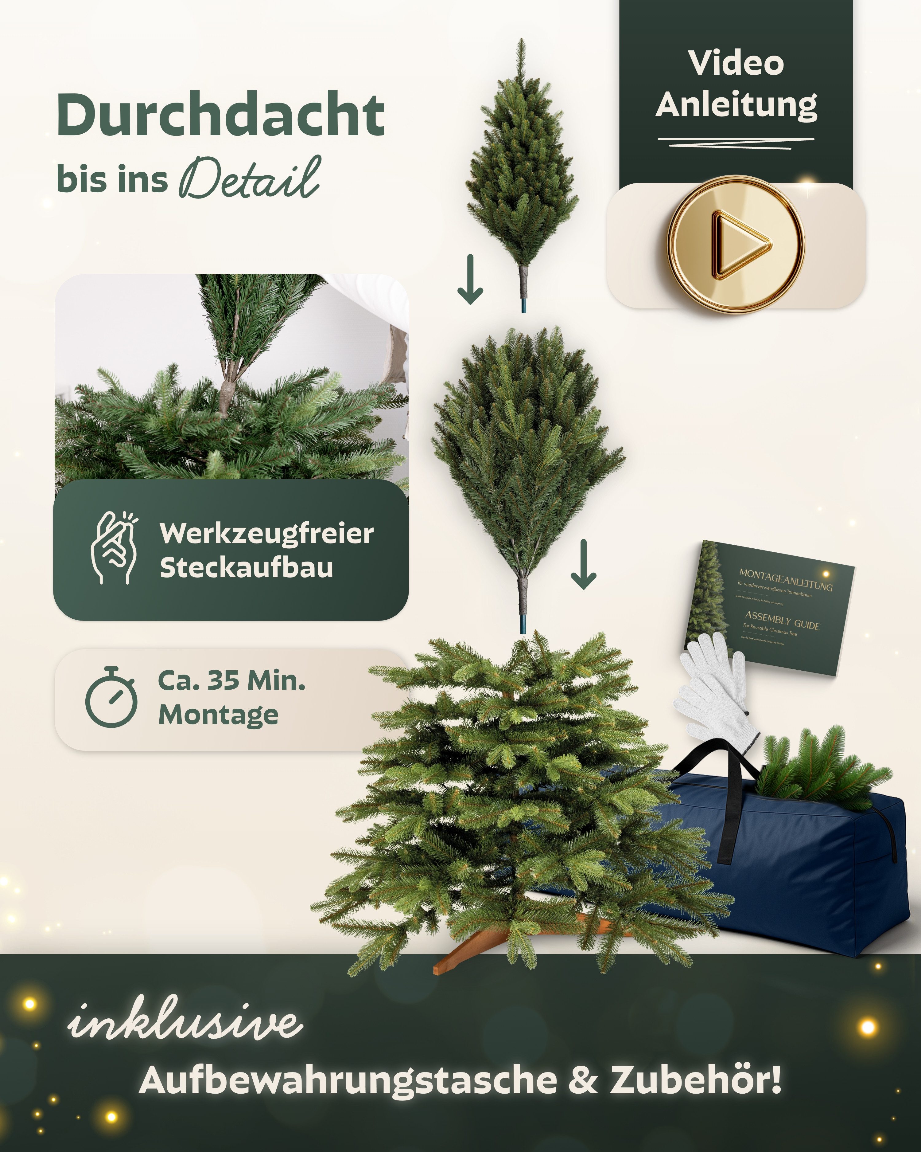 HAVN Künstlicher Weihnachtsbaum Håvn ® Premium Künstlicher Tannenbaum Nordlys, Künstlicher Weihnachtsbaum mit PVC-Ästen & PE-Spritzguss-Spitzen