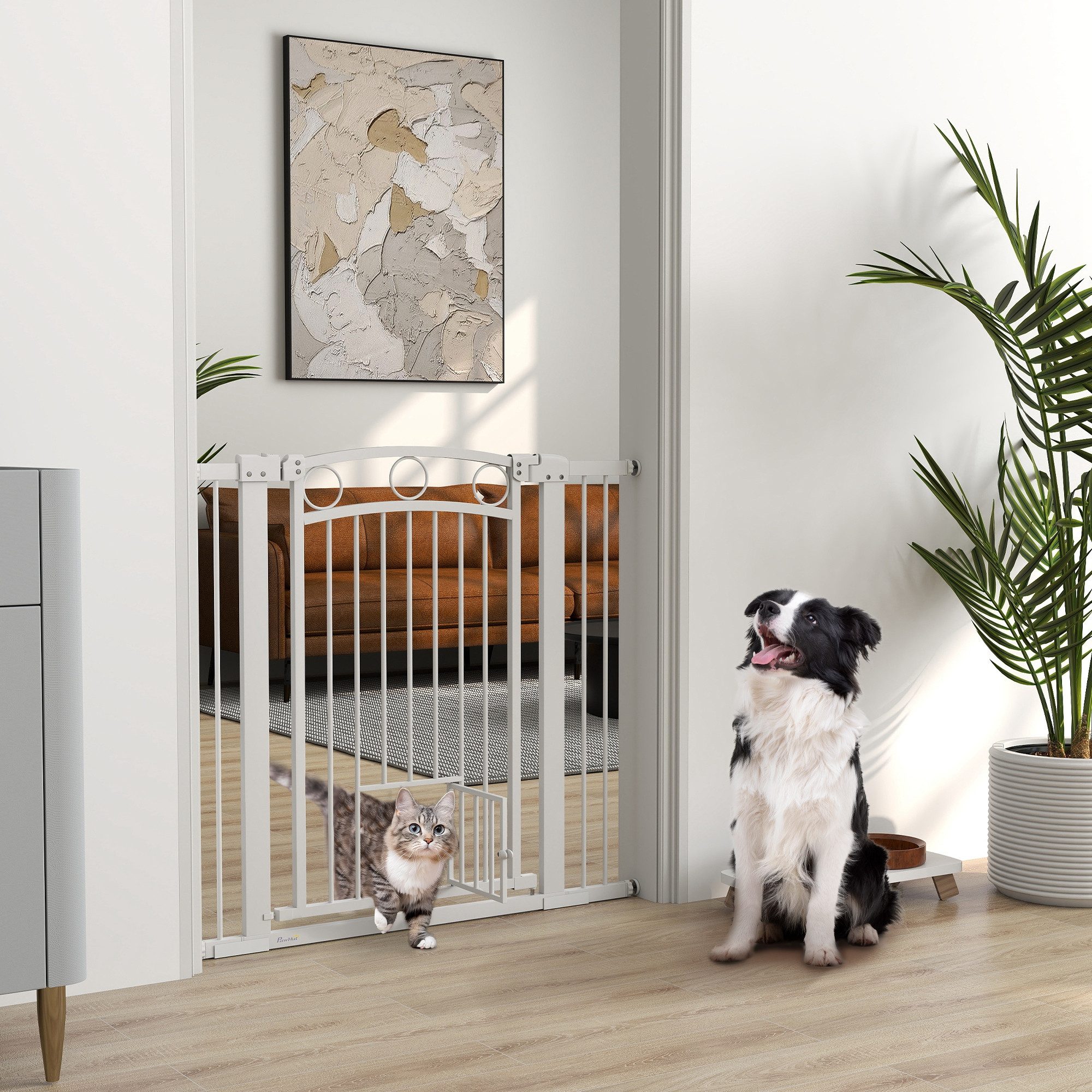 PawHut Hundegitter Türschutzgitter für Hunde, 76-104 cm (Türschutzgitter, 1 St., Absperrgitter ohne Bohren), für Treppen, Tür, Flur, Weiß