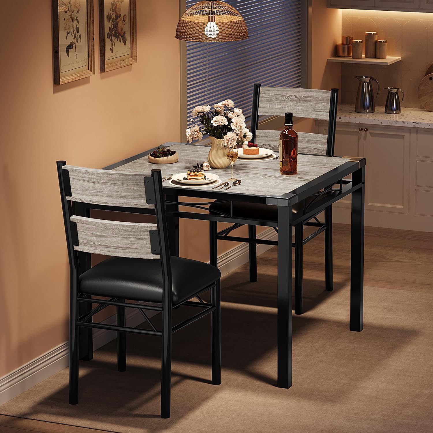 Essgruppe Esstisch und Polsterstühle für 2 Personen,Modernes, Eckenschoner