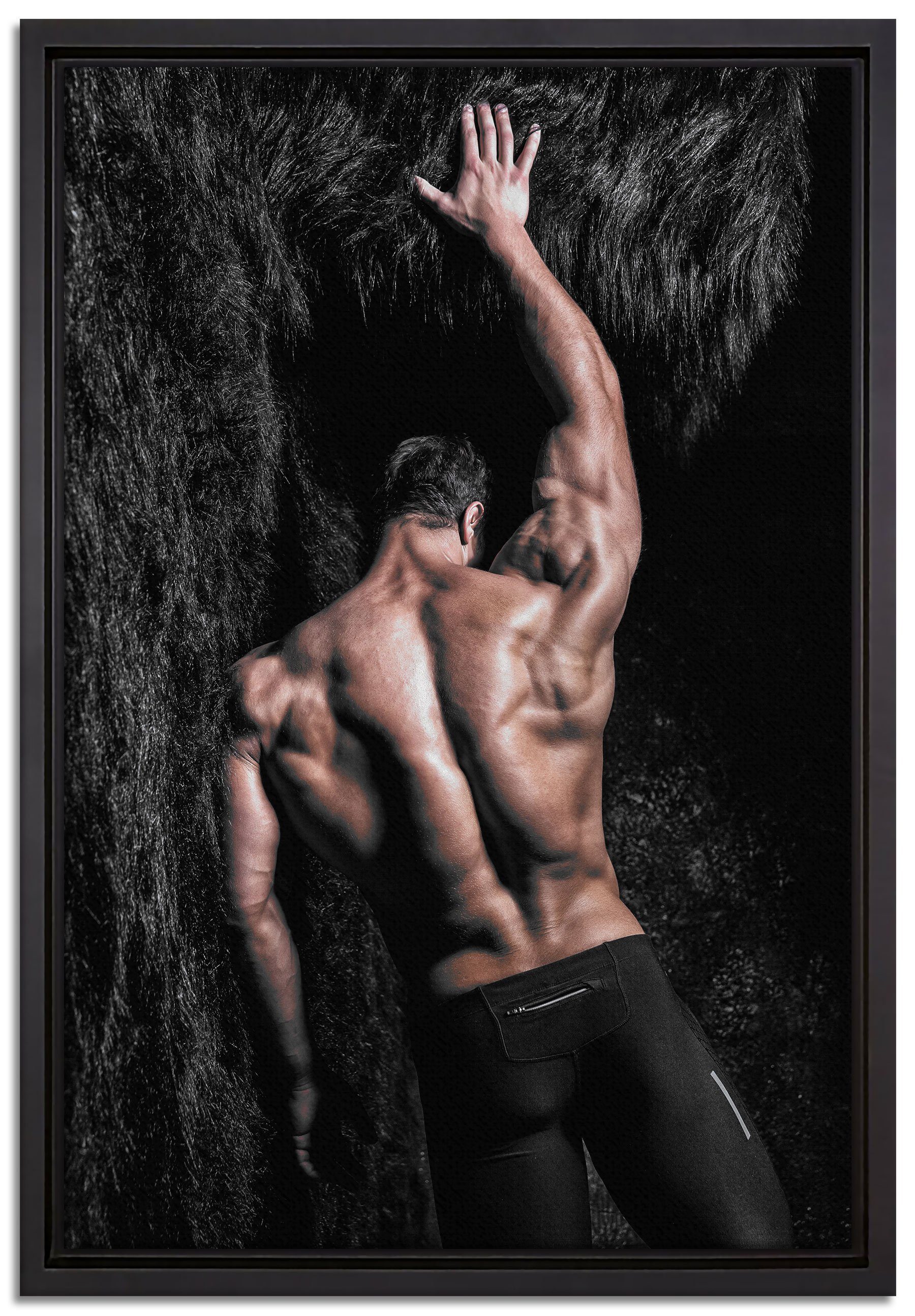 Pixxprint Leinwandbild Muskulöser sexy Mann, Wanddekoration (1 St), Leinwandbild fertig bespannt, in einem Schattenfugen-Bilderrahmen gefasst, inkl. Zackenaufhänger