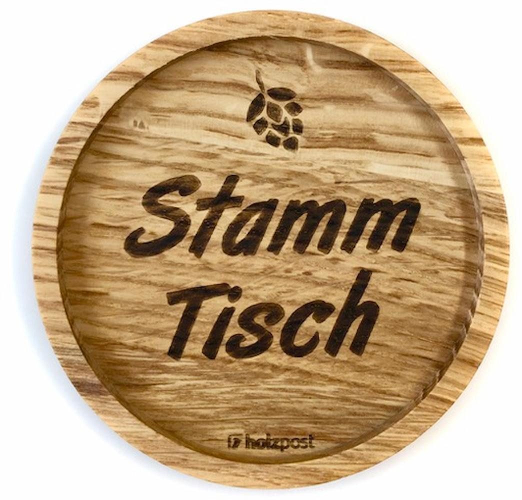 holzpost GmbH Getränkeuntersetzer Stammtisch, 1-tlg., massives Eichenholz, Runde Einkerbung
