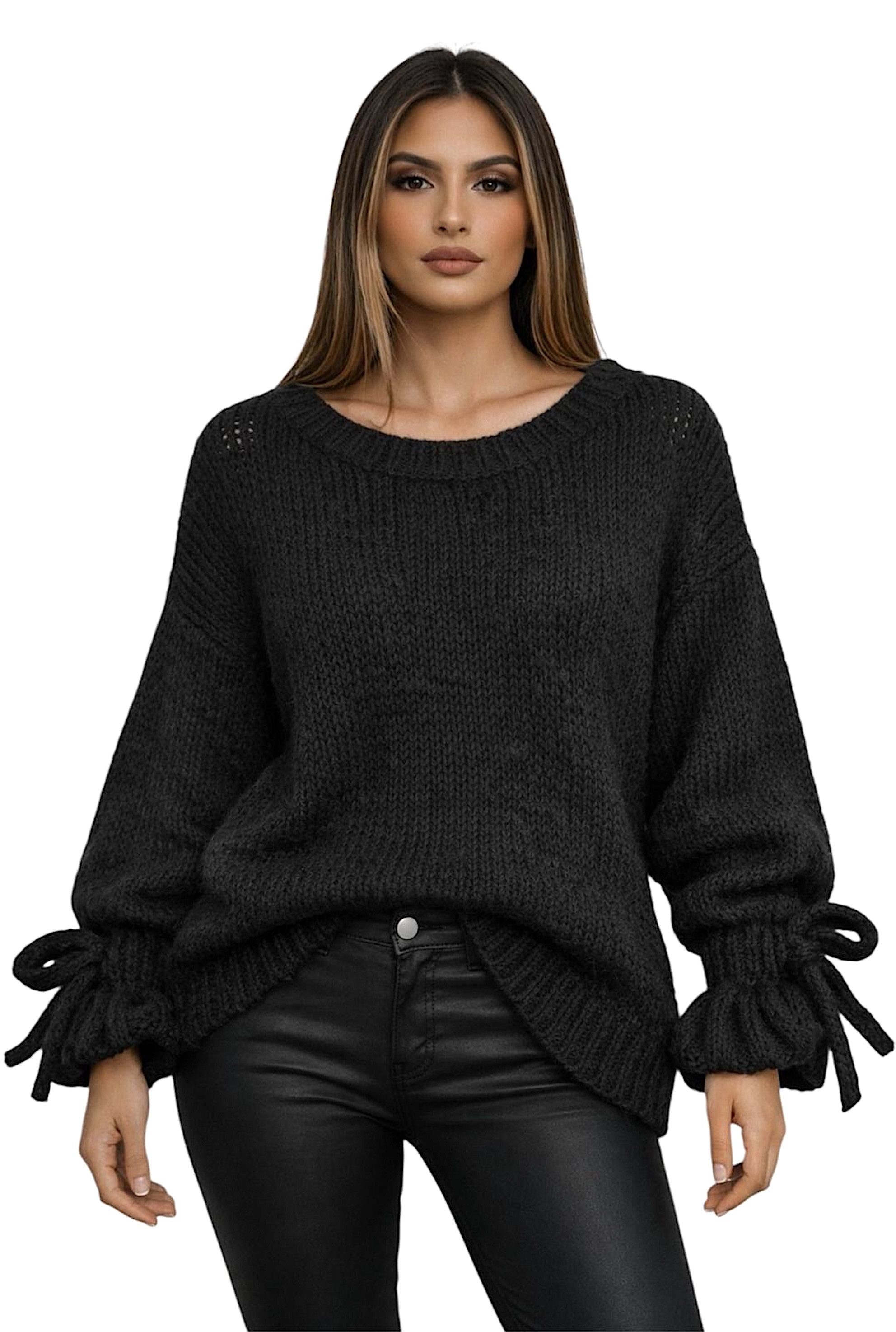 Worldclassca Strickpullover WORLDCLASSCA Oversize Strickpulllover Langarm mit Schnürärmeln Neue Kollektion - Stilvolle und gemütliche Strickmode für Damen