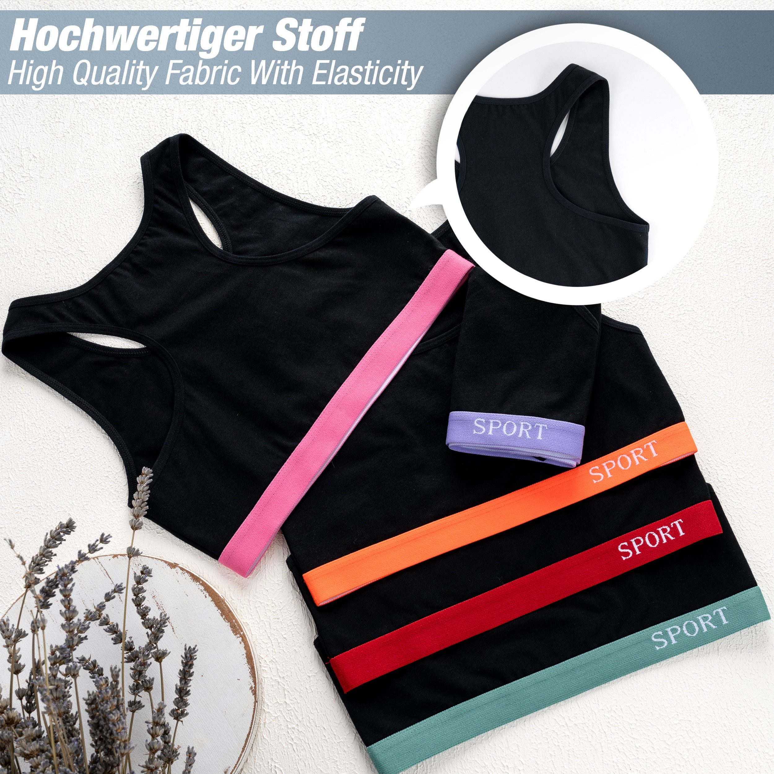 LOREZA Bustier 5er Set Mädchen X-Rücken Bustier - Sport - Schwarz (Set, 5-tlg., 5er-Pack) – Bild 2 von 5