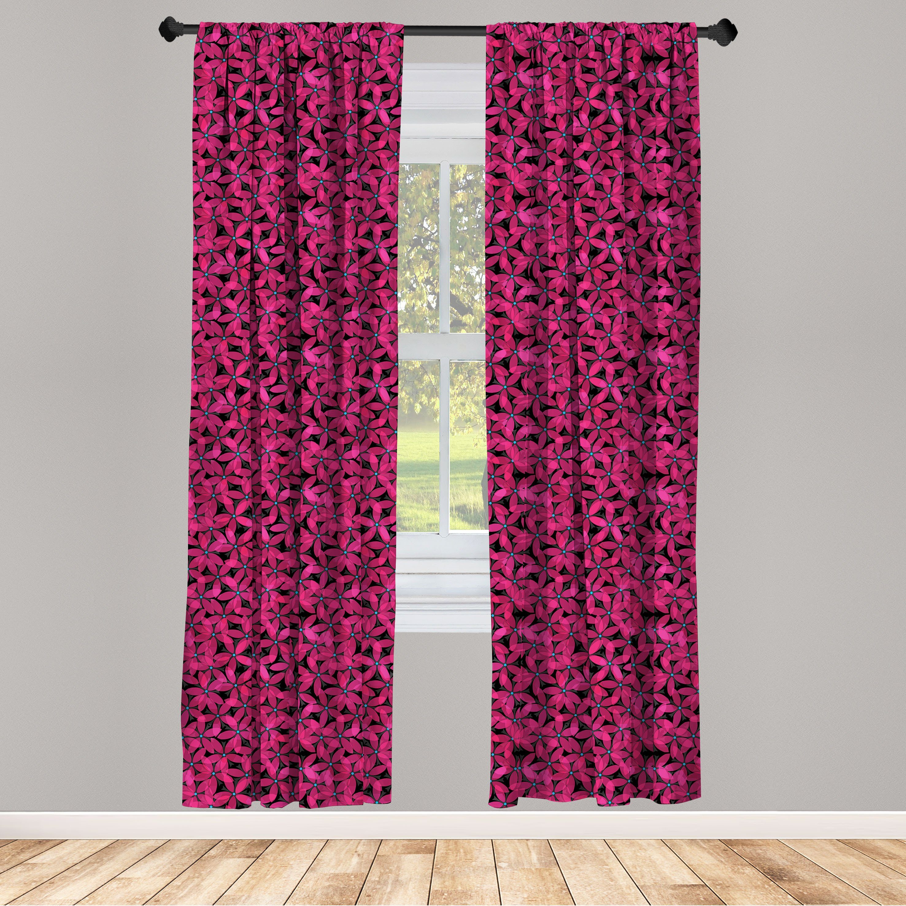Gardine Vorhang für Wohnzimmer Schlafzimmer Dekor, Abakuhaus, Microfaser, Abstrakt Romantische Blumen in der Blüte