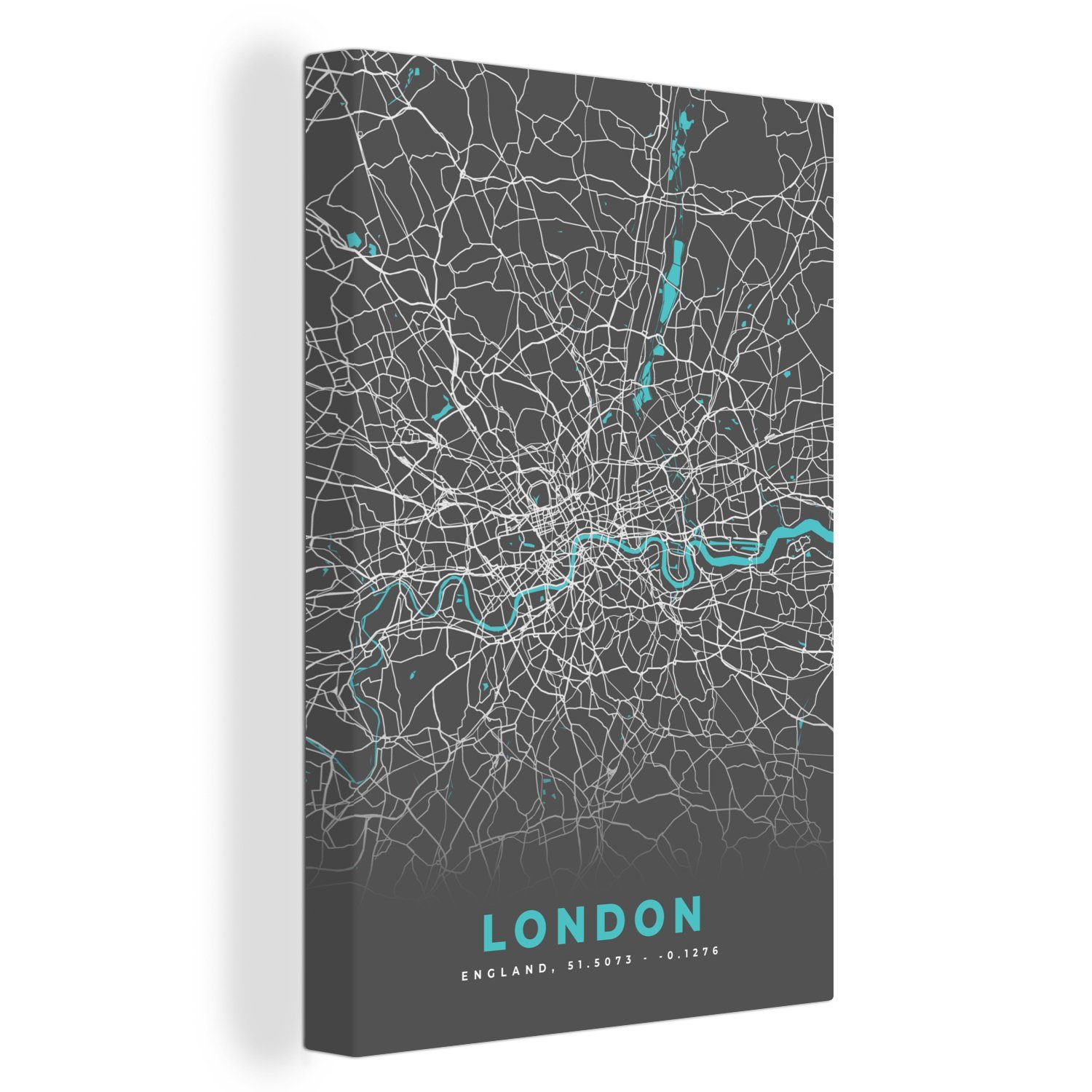 OneMillionCanvasses® Leinwandbild London - Stadtplan - Blau - Karte, (1 St), Leinwandbild fertig bespannt inkl. Zackenaufhänger, Gemälde, 20x30 cm
