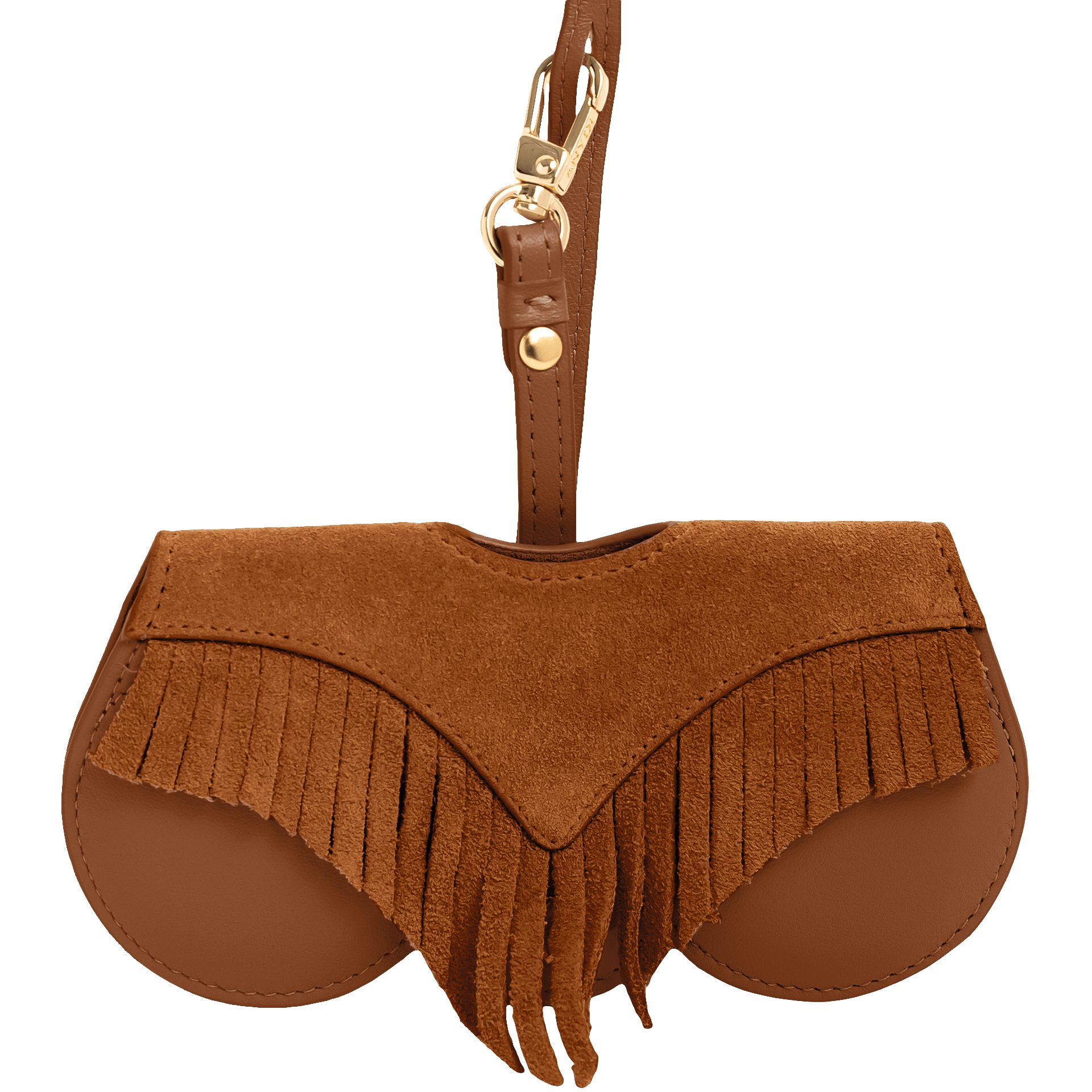 ANY DI Brillenetui ANY DI MUNICH Brillenetui SunCover Cognac Fringes Leder Braun, Lederband mit Karabiner, 24 Karat Vergoldung