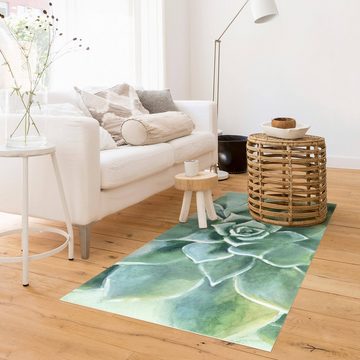 Läufer Teppich Vinyl Flur Küche Blumen Aquarell funktional lang, Bilderdepot24, Läufer - grün glatt