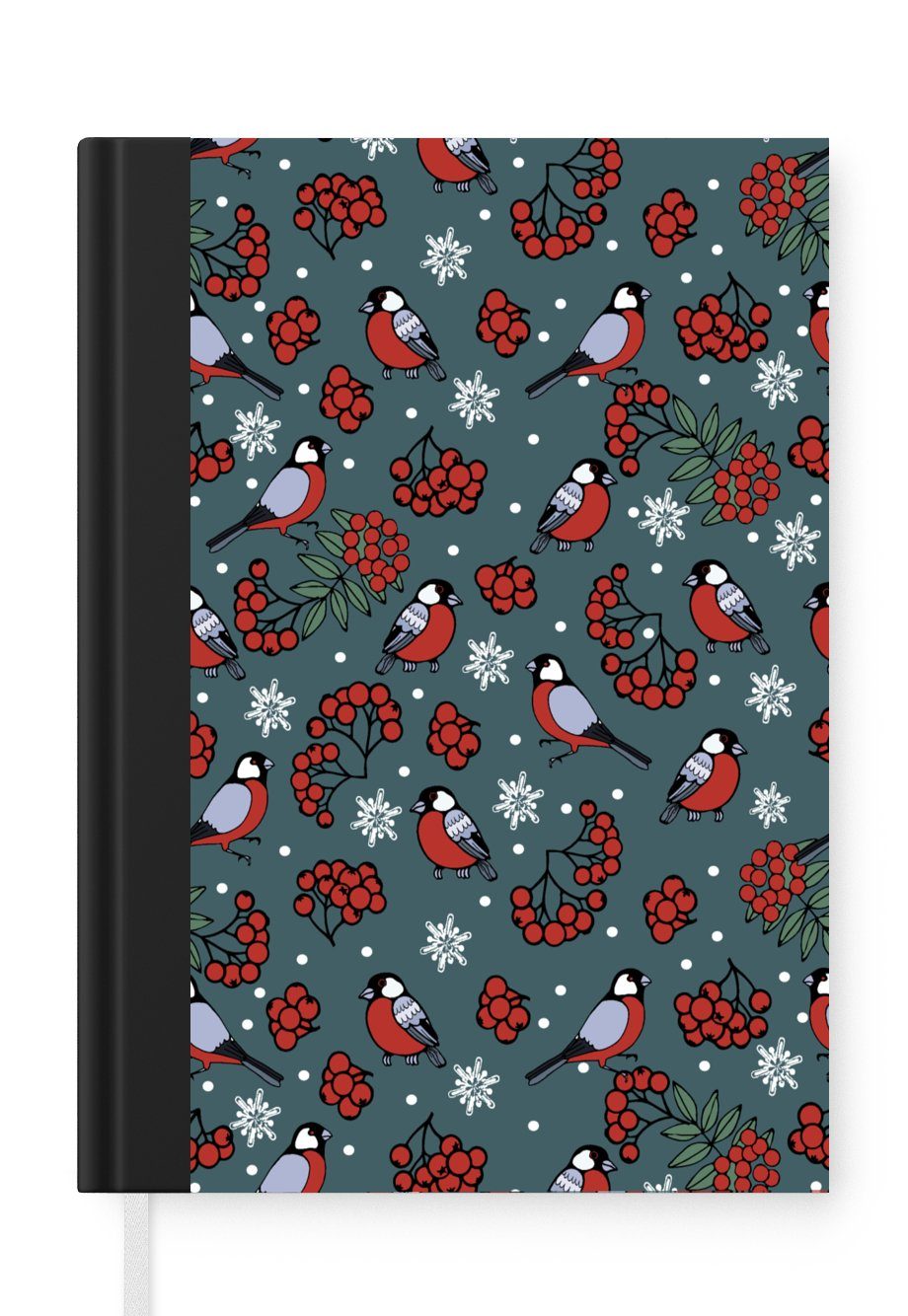 MuchoWow Notizbuch Vogel - Weihnachten - Schnee - Beere - Muster, Journal, Merkzettel, Tagebuch, Notizheft, A5, 98 Seiten, Haushaltsbuch