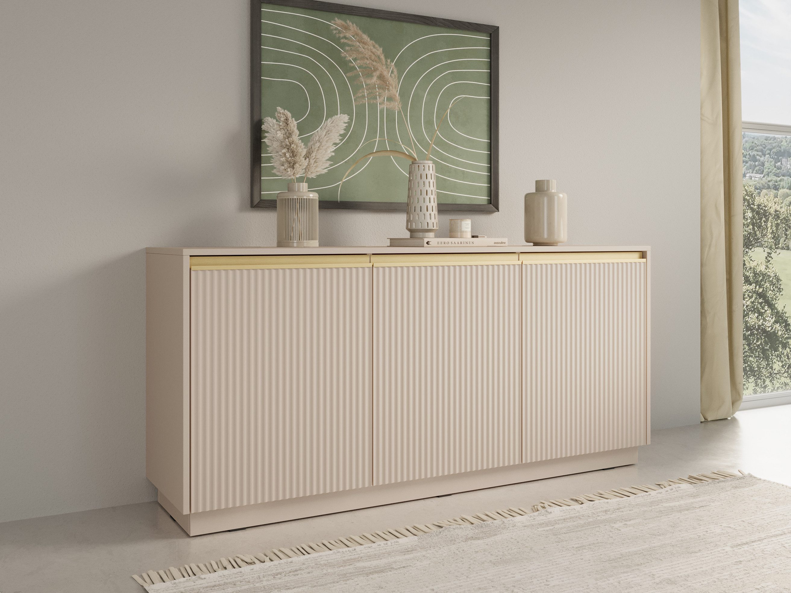 MOEBLO Kommode Delu K-154 (Elegantes Möbelstück mit modernem Design und großzügigem Stauraum, Sideboard Wohnzimmer Kommode Schlafzimmer Komodenschrank Highboard), -(BxHxT):154x72x39 cm