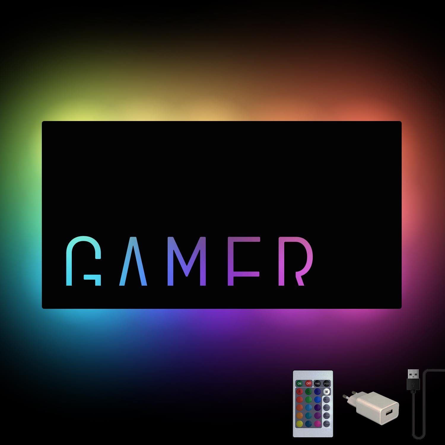 Leuchte Lampe Gamer, Dekolicht LED LED Deko Licht Zocker Farbwechsel, 'Gamer' Wandlampe, USB mit Namofactur Weiß RGB RGB fest integriert, Fernbedienung Wanddeko