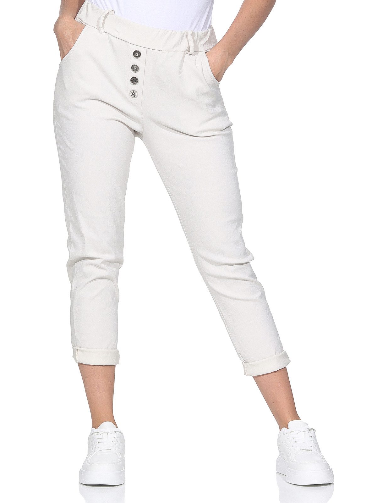 OriginalYou Stretch-Hose Freizeithose Damen Chinohose Stretch Jeans moderner Knitterlook, mit elastischem Bund & Gürtelschlaufen – Bild 3 von 4