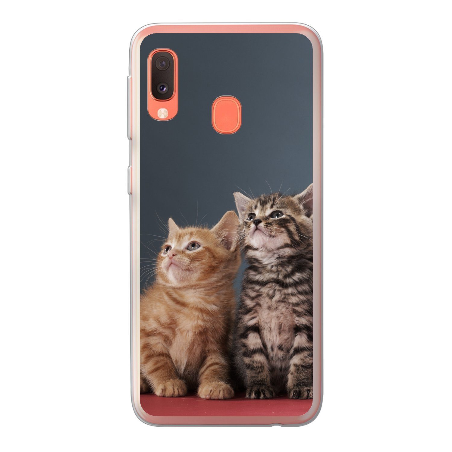 MuchoWow Handyhülle für Samsung Galaxy A20e Kätzchen - Blau - Rosa - Mädchen - Jungen - Ki, Smartphone-Bumper, Print, Handy Schutzhülle Dünn