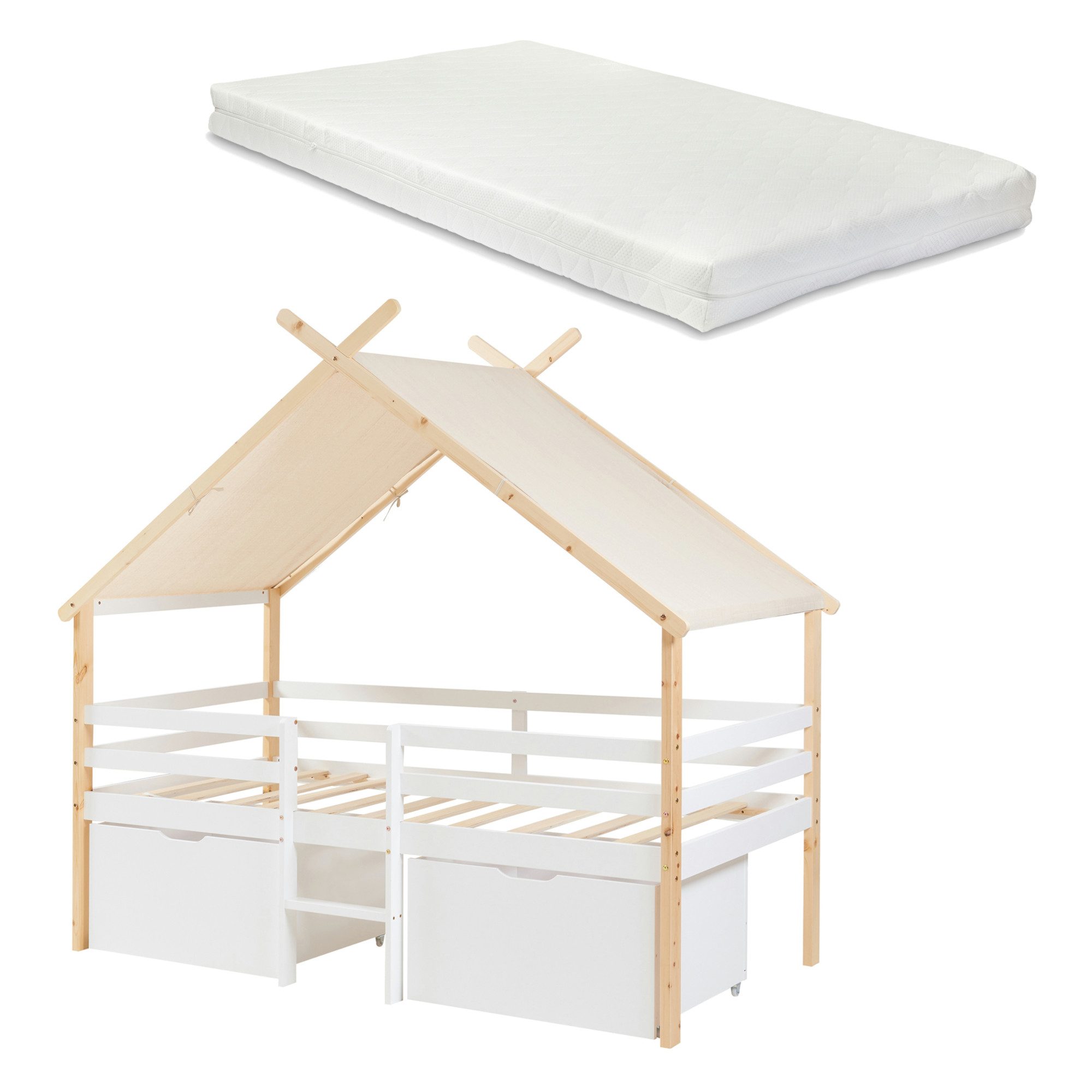 en.casa Kinderbett, »Surnadal« Haus-Optik mit Rausfallschutz 90x200cm Weiß/ günstig online kaufen