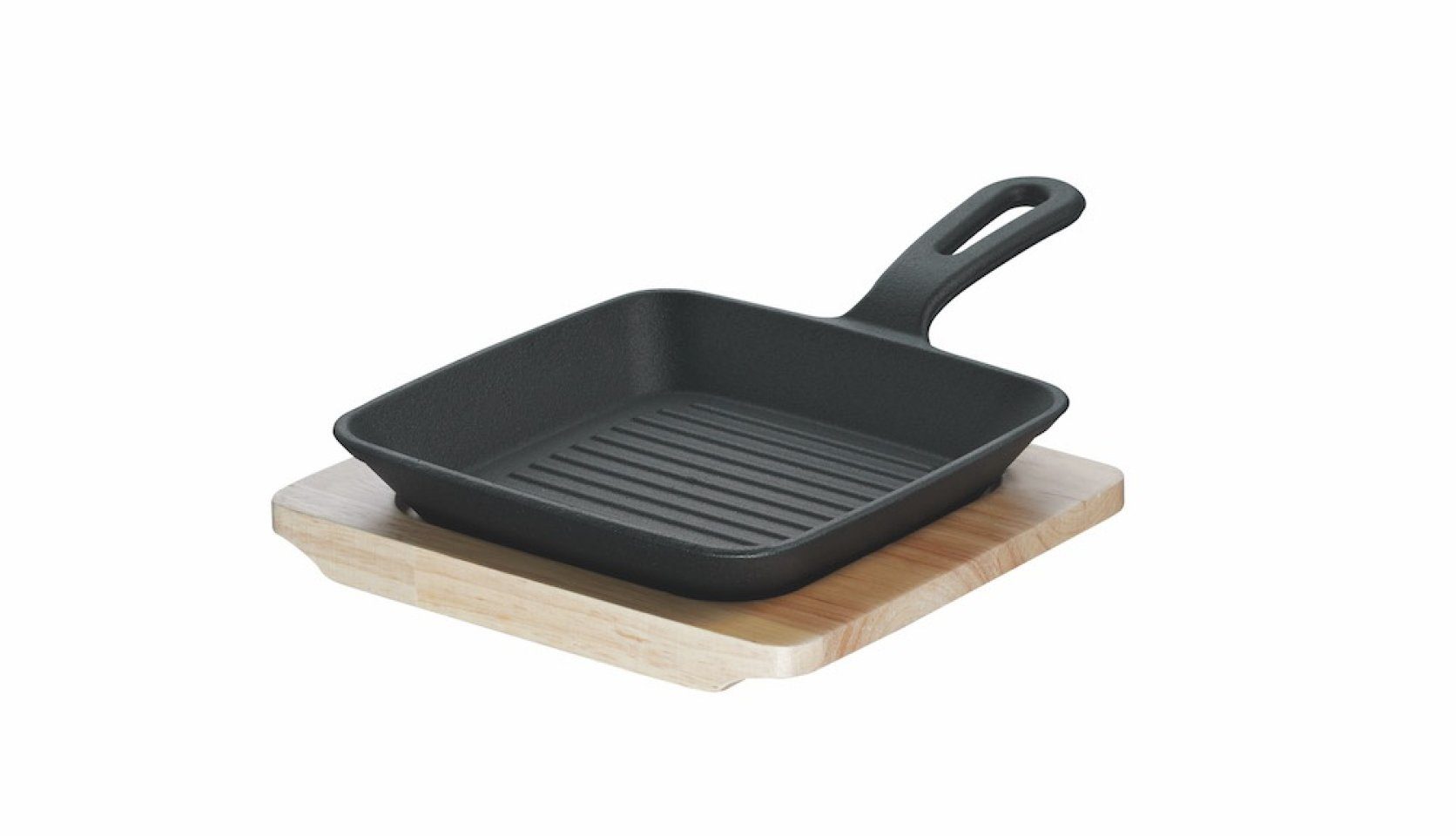 SCHULTE-UFER Grillpfanne Rustika, Gusseisen (Set, 1 x Mini-Grillpfanne, 1 x Servierbrett), Ø 15 cm, inklusive Servierbrett