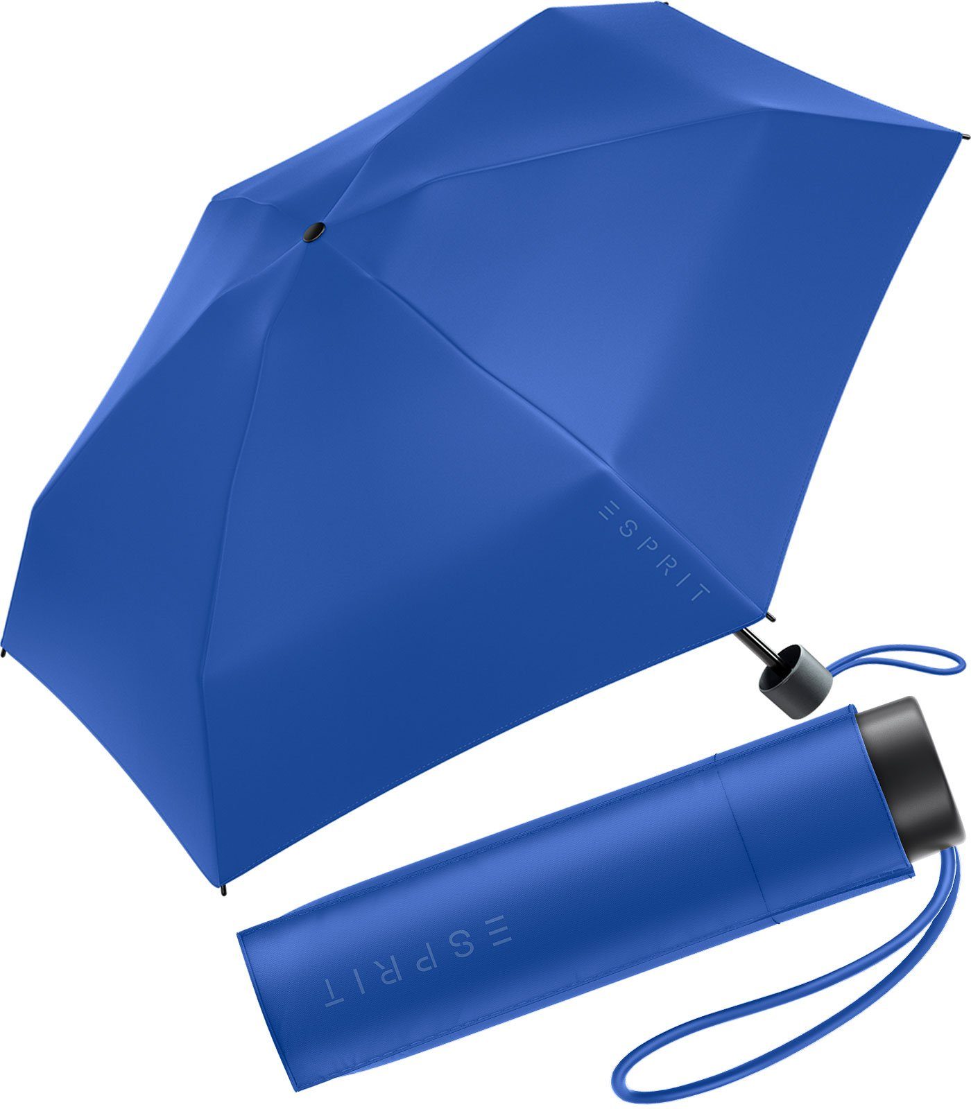 Esprit Langregenschirm Damen Super Mini Regenschirm Petito HW 2023, in den neuen Trendfarben, beaucoup blue blau