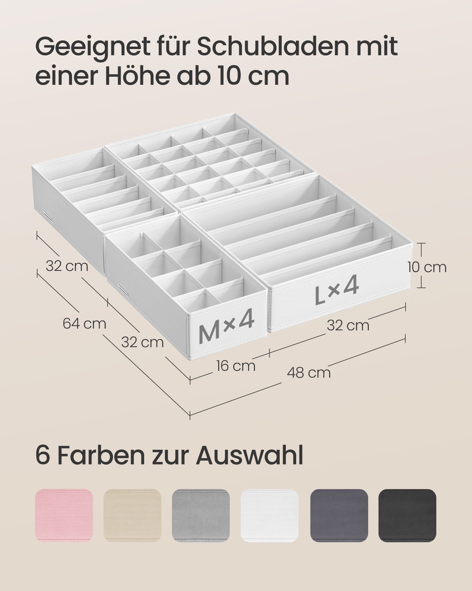 SONGMICS Aufbewahrungsbox Unterwäsche-Organizer, faltbar, Stoffboxen, für BHs Socken Krawatten (8 St), 8 Stück, Ordnungssystem Kleiderschrank, Aufbewahrungsbox  – Bild 2 von 5