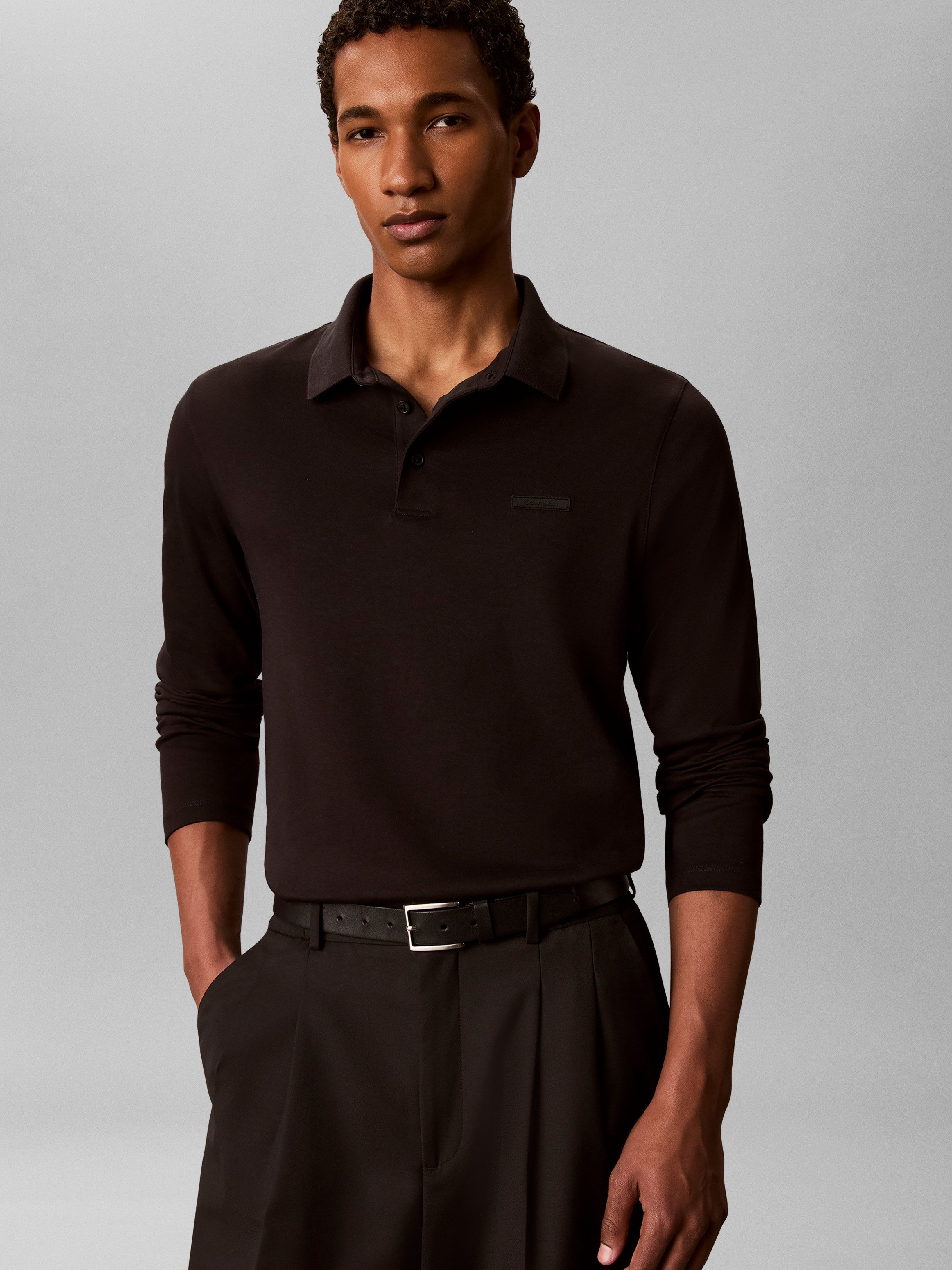 Calvin Klein Jeans Langarm-Poloshirt Polokragen, Slim Fit, reine Baumwolle – Bild 2 von 5