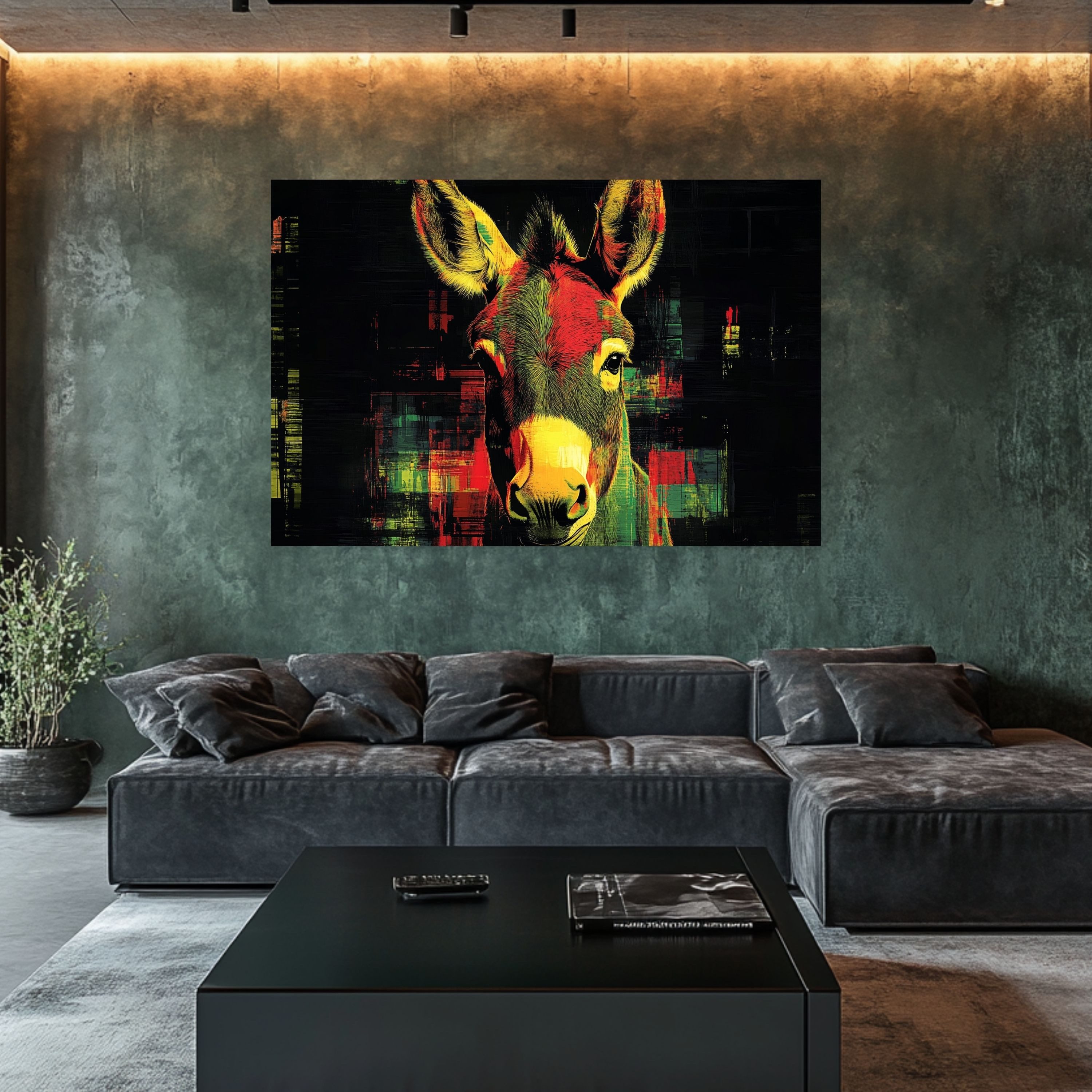 DARO Design Leinwandbild Modern Abstrakt Wandbilder XXL Wandbild Wand Deko Leinwand Bilder, (Esel Warhol Glitch - Bild groß Wohnzimmer Schlafzimmer Küche Esszimmer Einteilig Querformat Fotodruck Leinwände Wanddeko Abstrakte Kunst Boho), 30x20cm