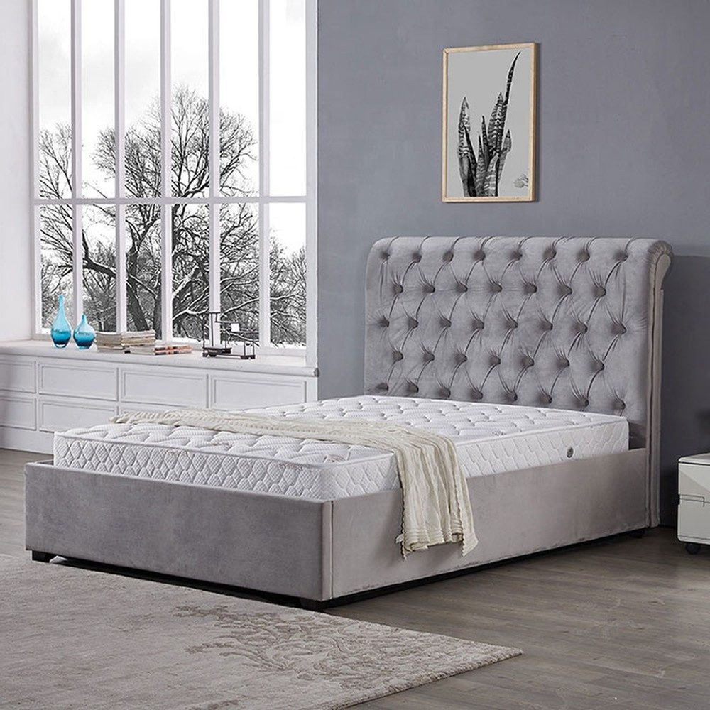 Polsterbett Royal Grau Chesterfield-Bett mit edler Polsterung
