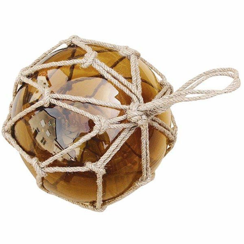 Linoows Dekoobjekt Fischernetz Kugel Fischerkugel aus Glas im Netz Amber 17,5 cm, im Jutenetz eingewoben