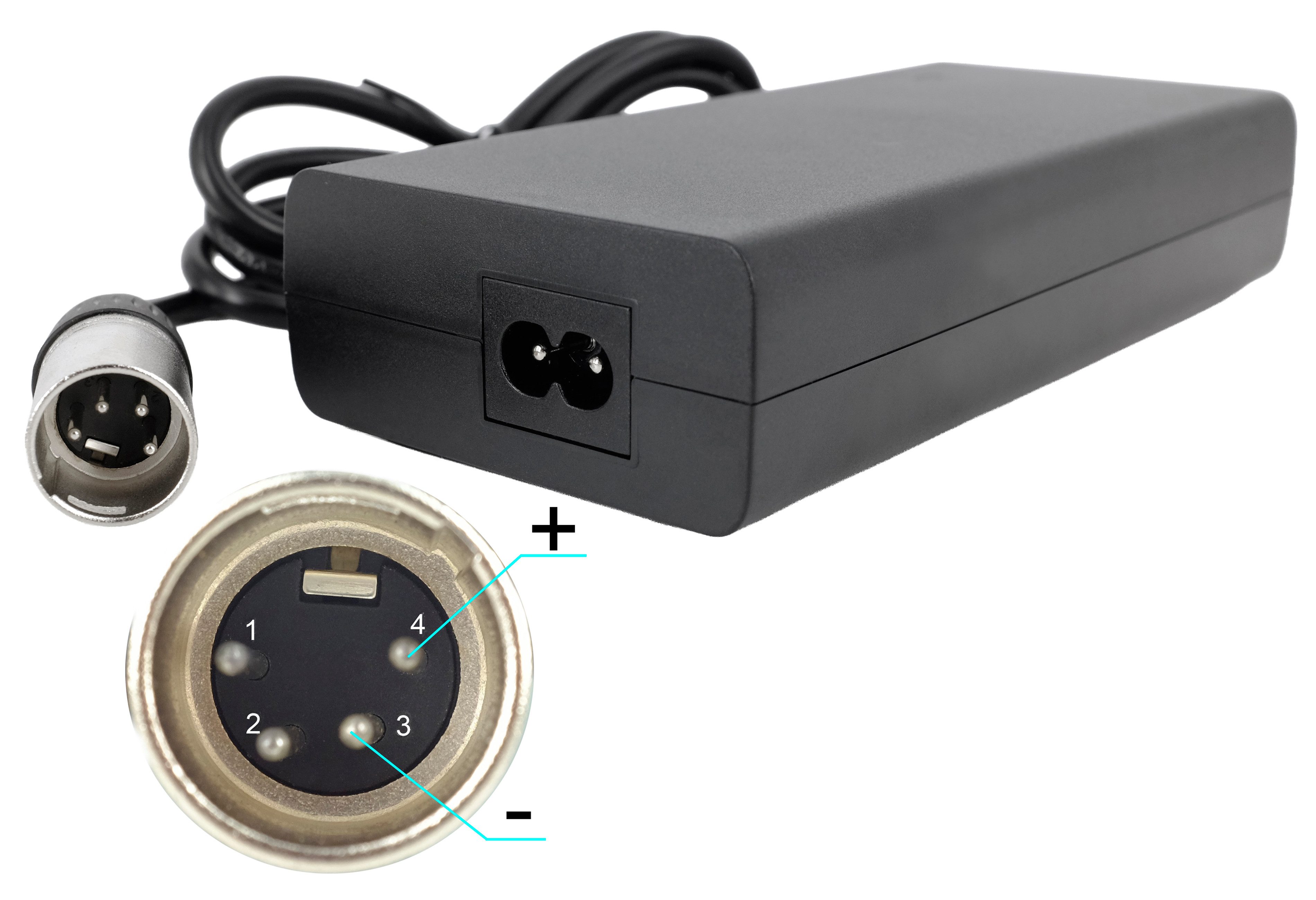 PowerSmart Batterie-Ladegerät (42V 3A für 36V Li-Ionen E-Bike Akkus, XLR-4-Pin-Anschluss)