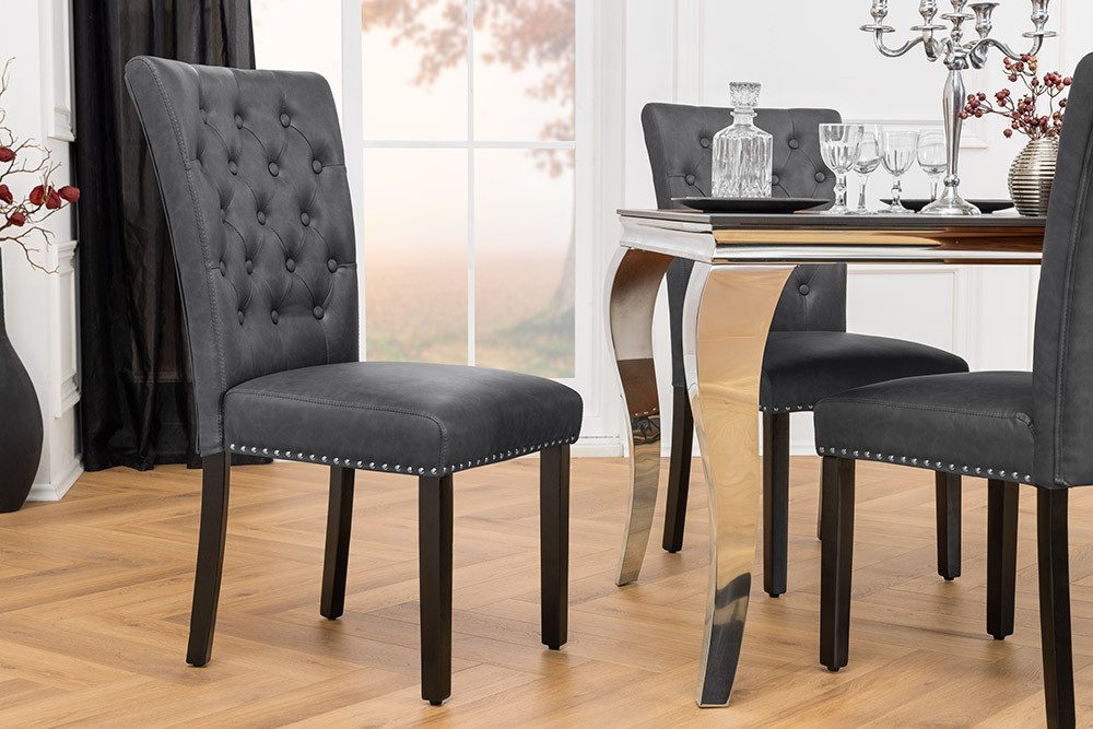 riess-ambiente Esszimmerstuhl CASTLE schwarz · Polsterstuhl aus Kunstleder mit Ziernieten (Einzelartikel, 1 St), Chesterfield-Design · Küche · Wohnzimmer · Barock