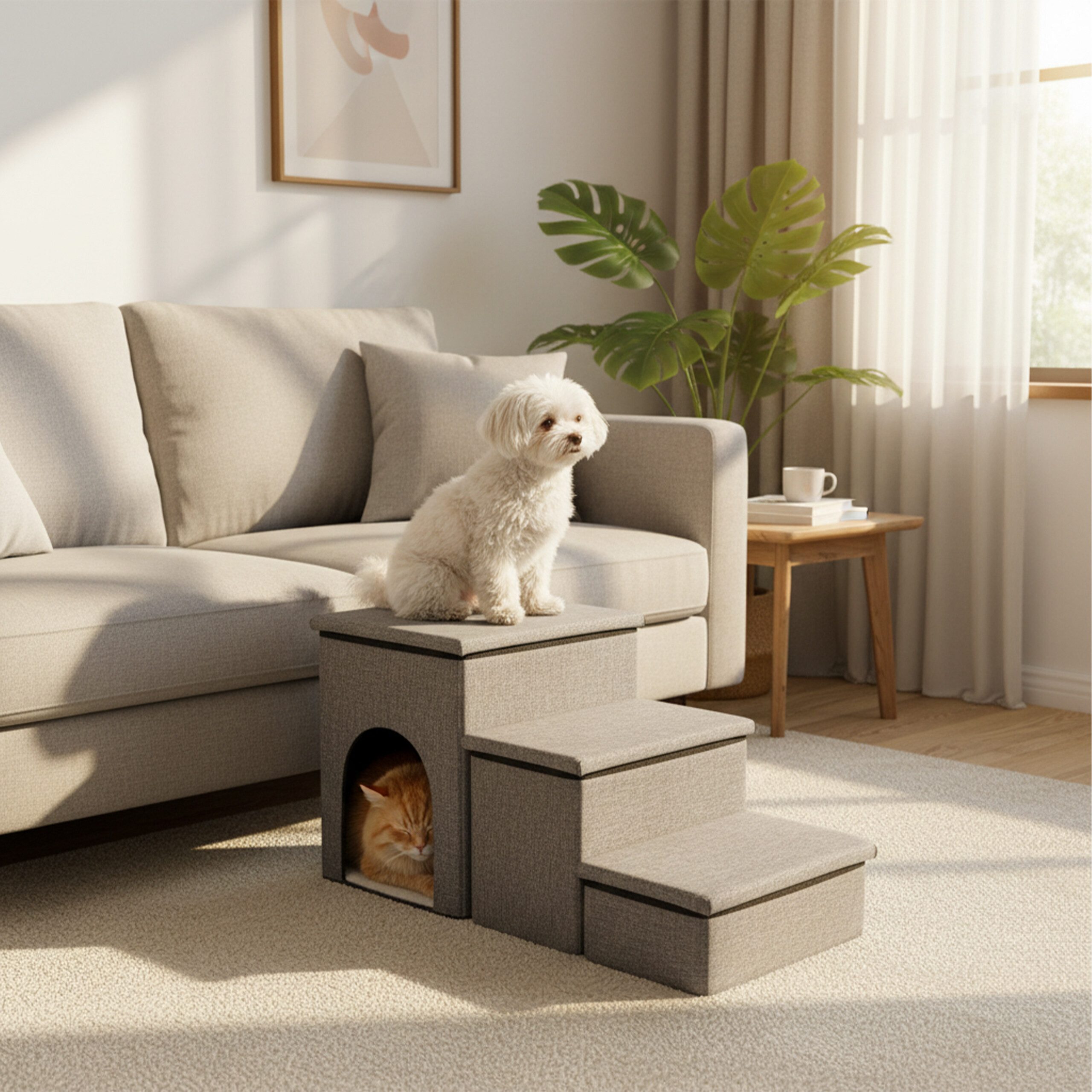 relaxdays Haustiertreppe Faltbare Hundetreppe mit 3 Stufen, Hellgrau günstig online kaufen