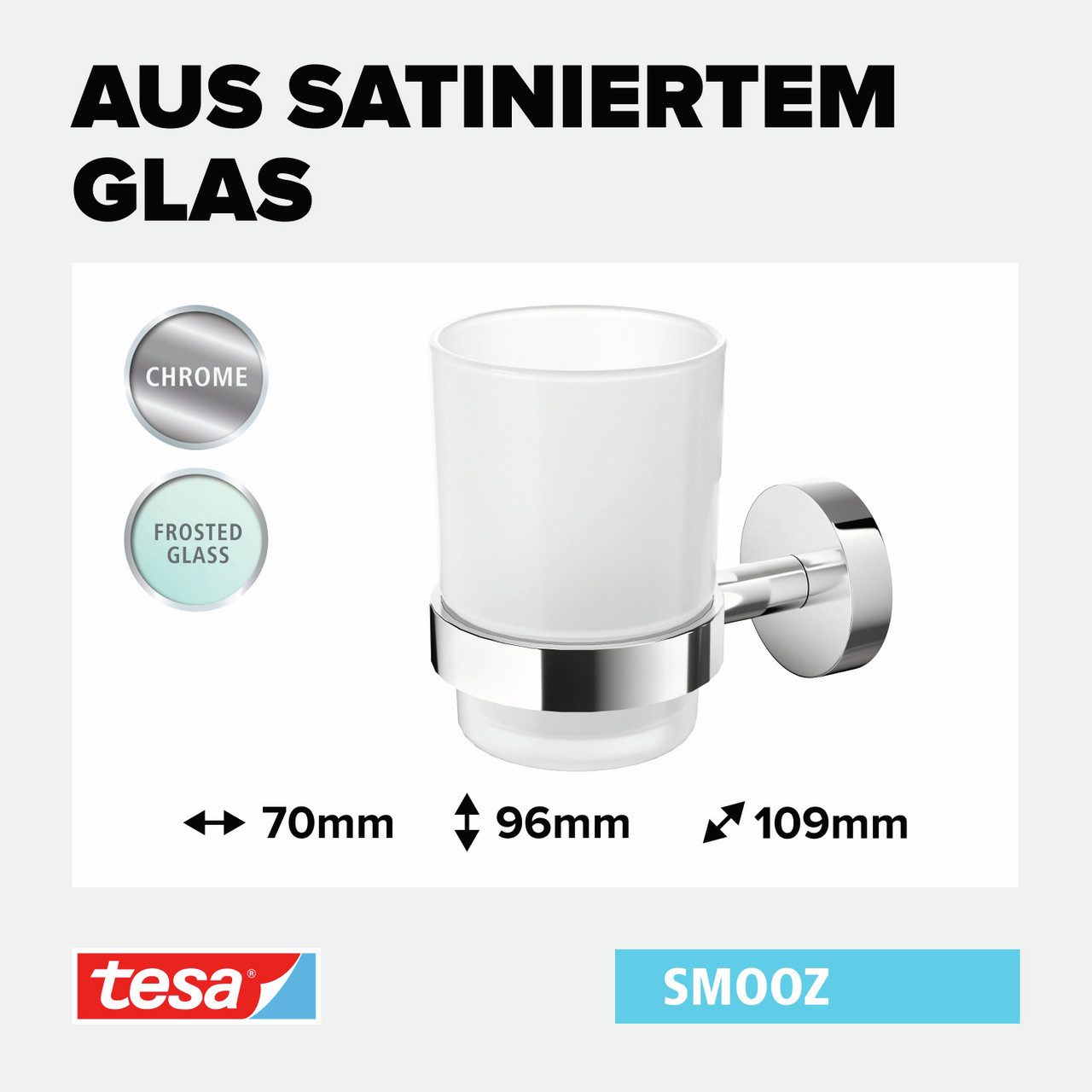 tesa Zahnputzbecher 1 x SMOOZ Zahnputzbecher, (Komplett-Set, 3-St), chrom - silber glänzend - 8 cm x 12,5 cm x 11,5 cm