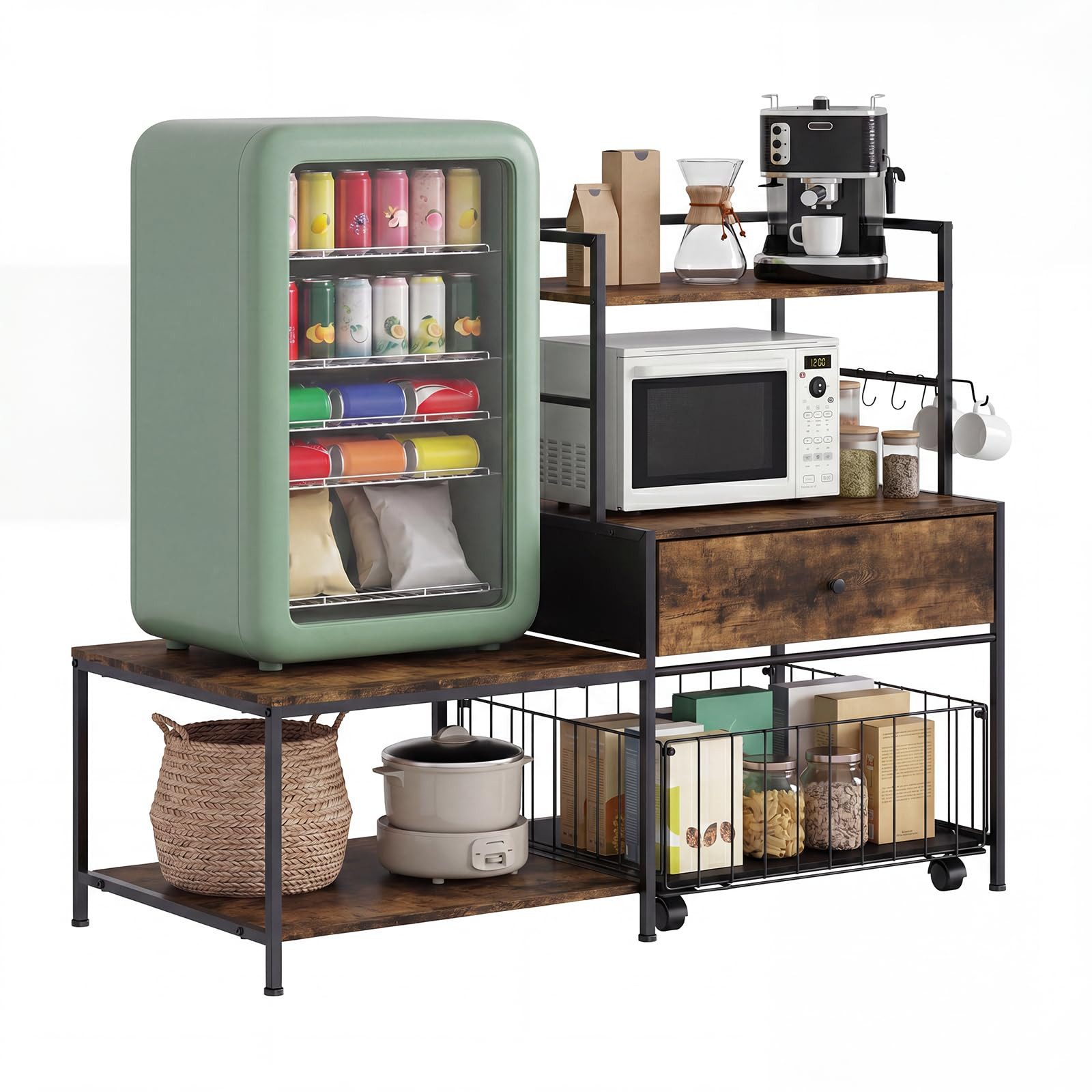 GarveeMore Küchenorganizer-Set 91cm 4-stufiger Kühlschrank-/Mikrowellenständer mit Schubladen