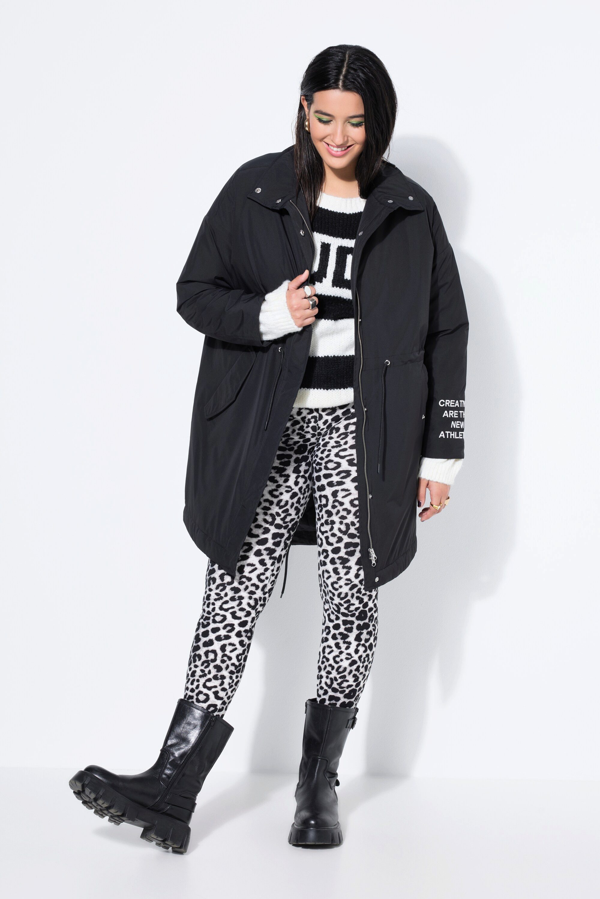 Studio Untold Wintermantel Parka A-Linie Statement-Stickerei Kapuze