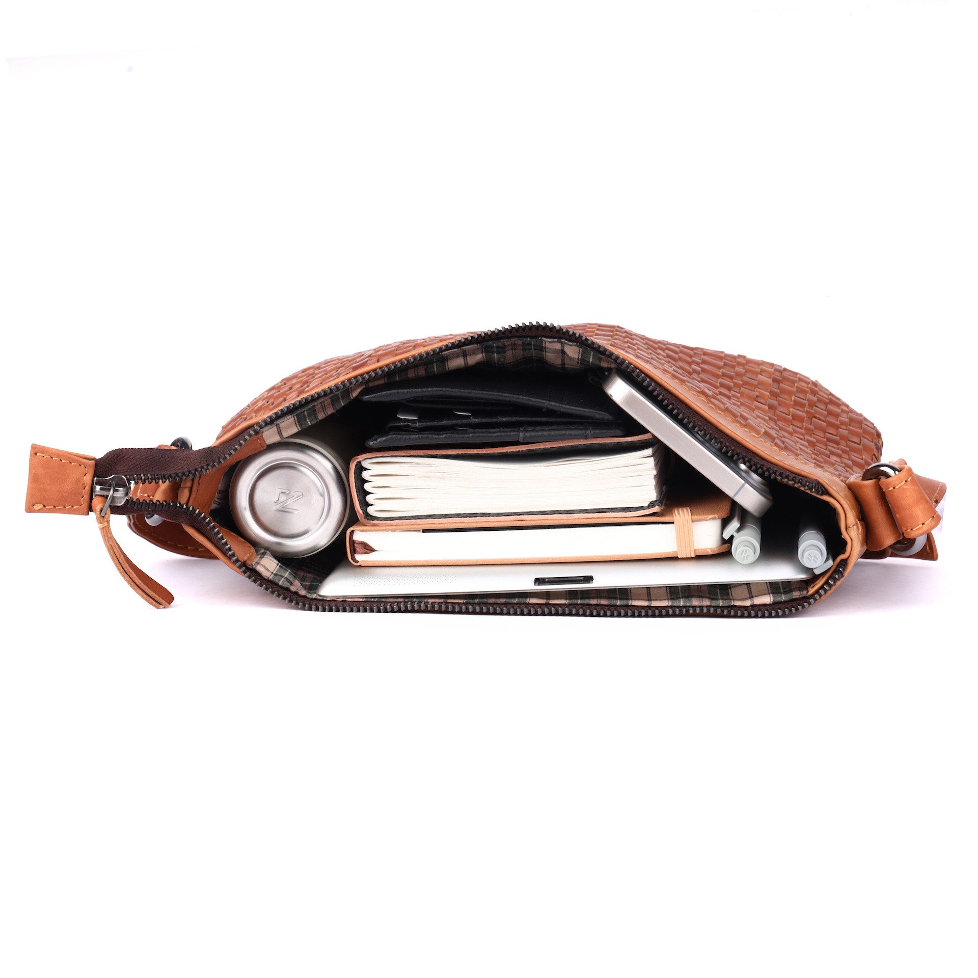 Benthill Umhängetasche Damen Echt Leder Umhängetasche Vintage Handtasche geflochtenem Muster, Schultergurt / Umhängegurt Reißverschlussfach