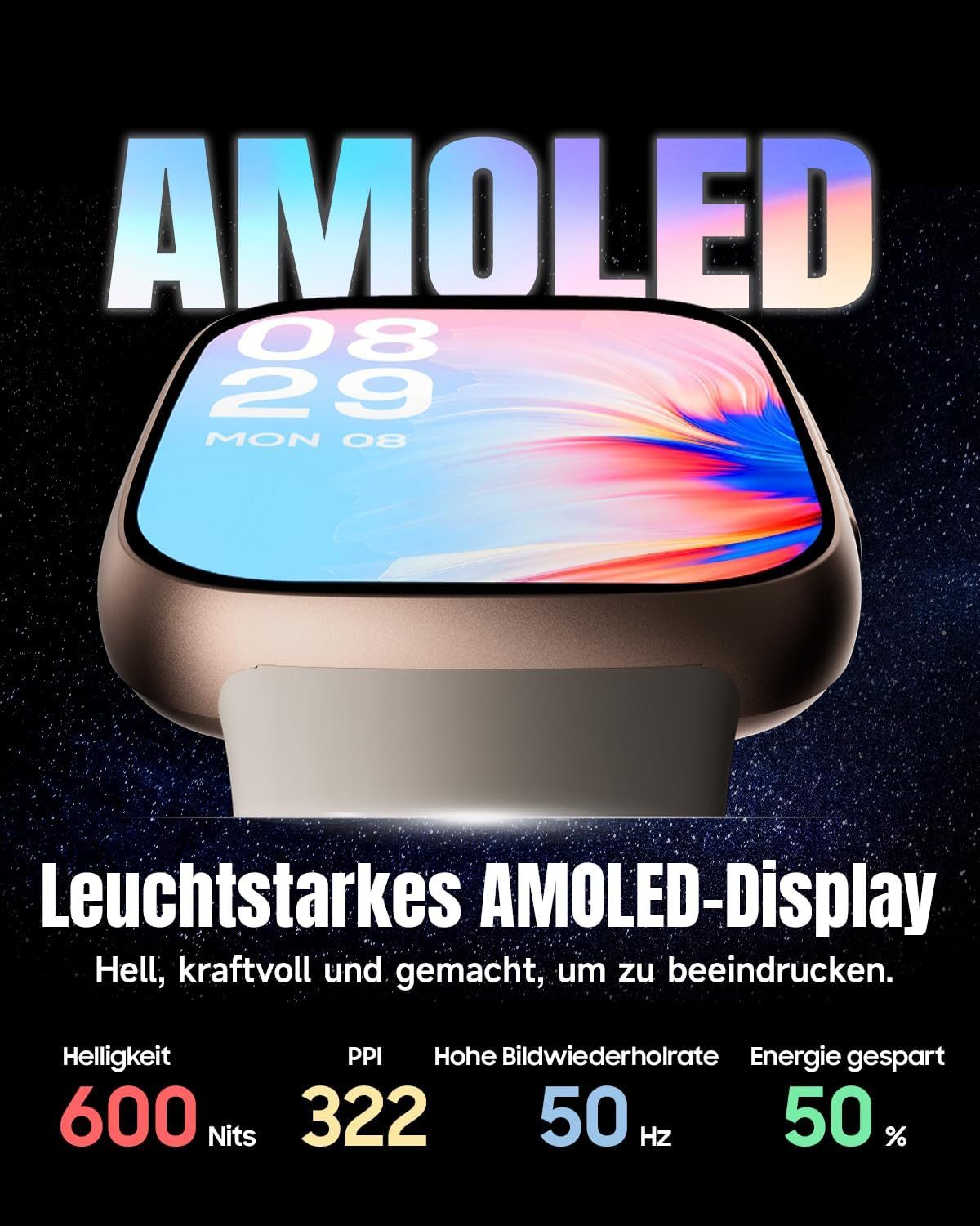 antfit Damen"s AMOLED Display GPS Fitness Tracker; mit SPO2 & Herzfrequenz Smartwatch (4,3 cm/1,69 Zoll, Android/iOS), IP68 Wasserdicht, Schlafmonitor, 100+ Sportmodi & Telefonfunktion