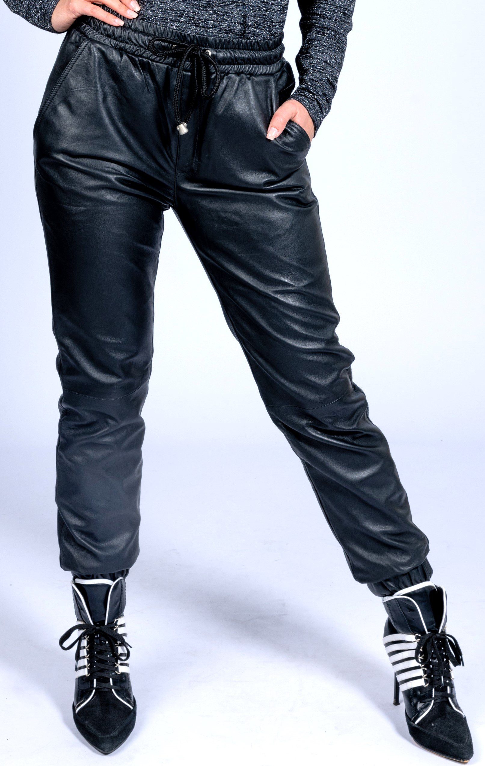 Be Noble Lederhose Classic Damen schwarz Lederhose aus weichem Lammnappa im legeren Style
