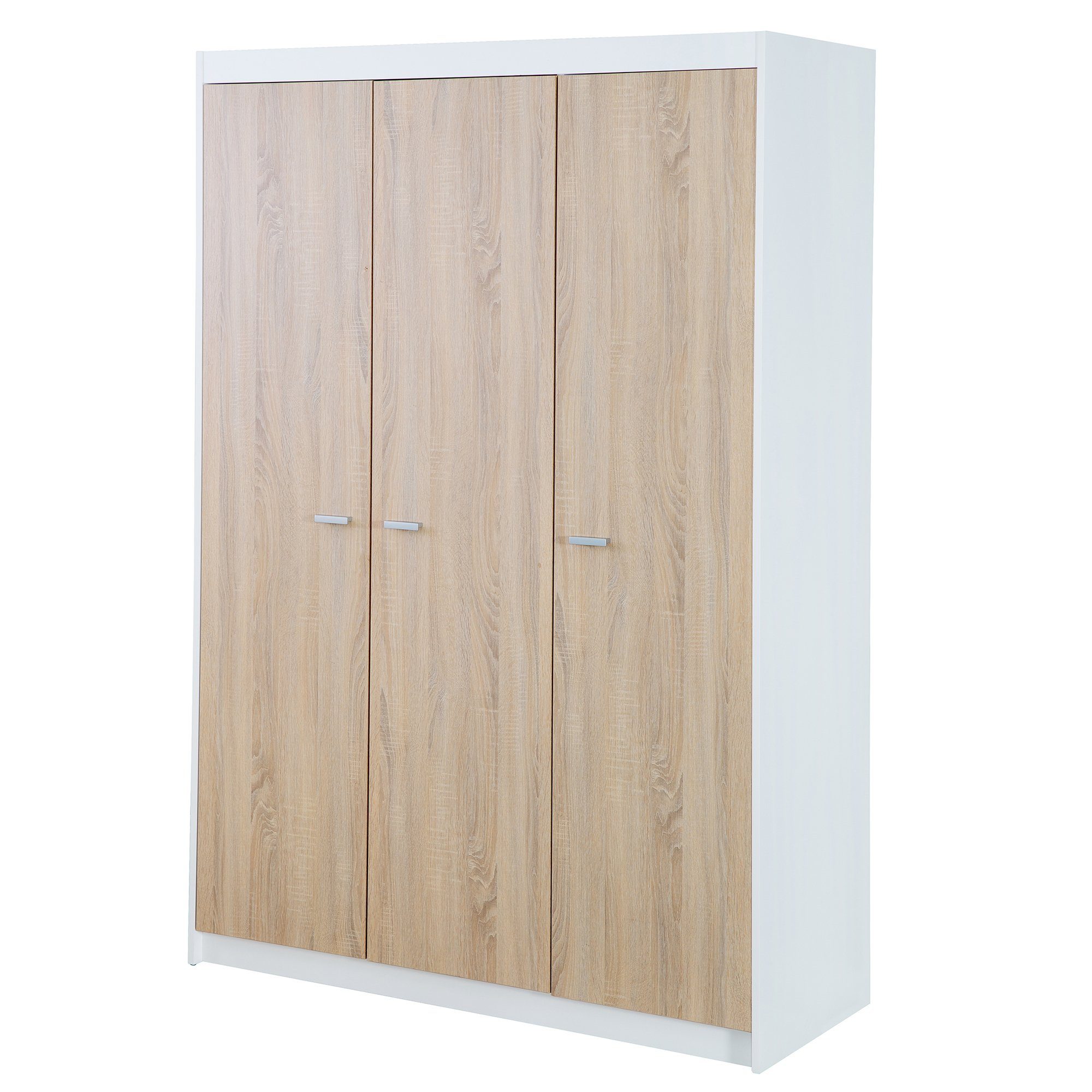 roba® Kleiderschrank Gabriella 3-türig - Holz - Weiß mit Dekor Sonoma Eiche - 190 cm hoch - 6 Böden - 1 Kleiderstange - Türen mit Soft-Close