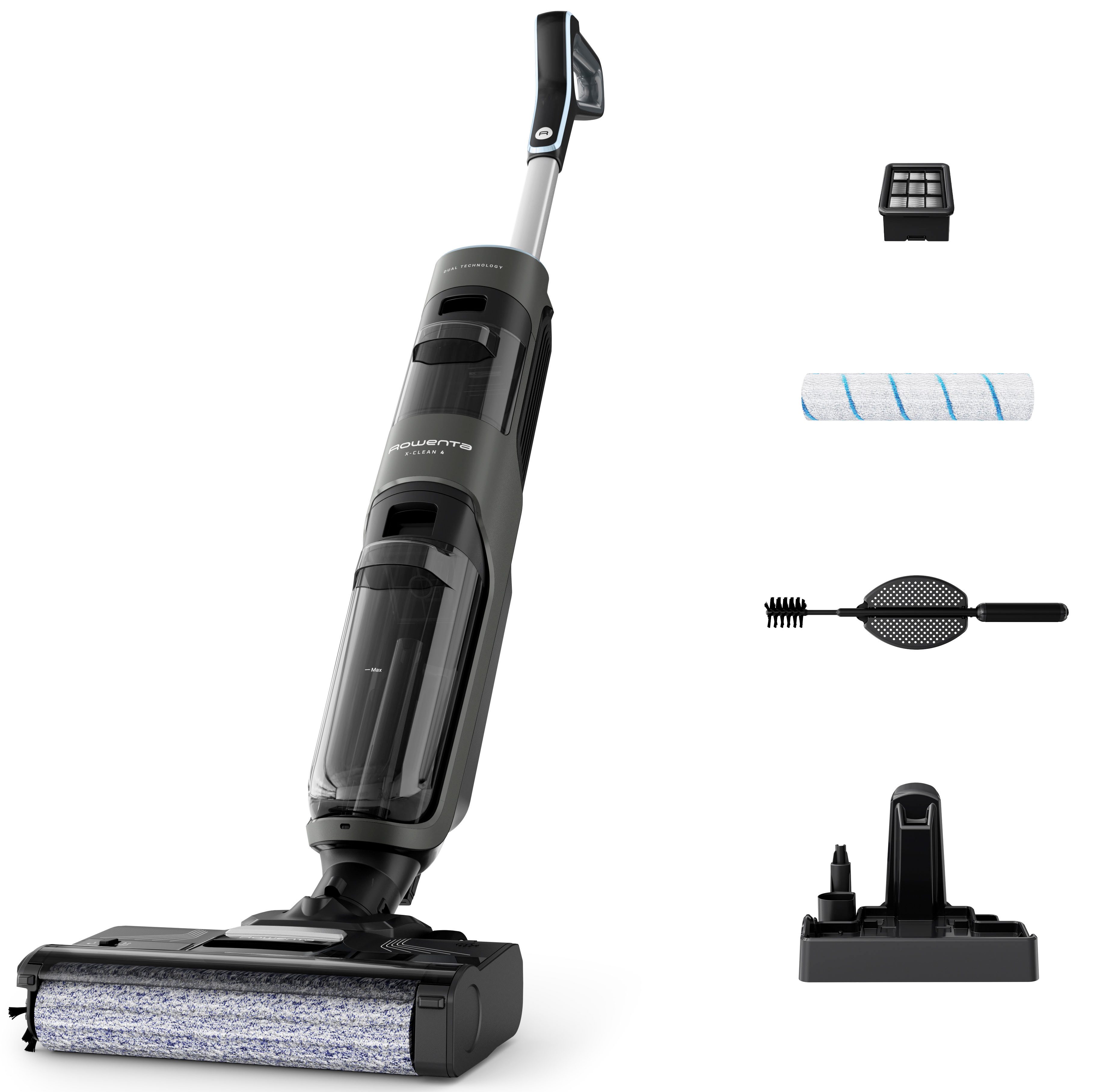 Rowenta Nass-Trocken-Akkusauger X-Clean 4, kabellos, 2-1 Staubsauger für alle Hartböden, 200 W, beutellos, kabellos, Selbstreinigungsfunktion, Schmutzerkennung, GZ5037
