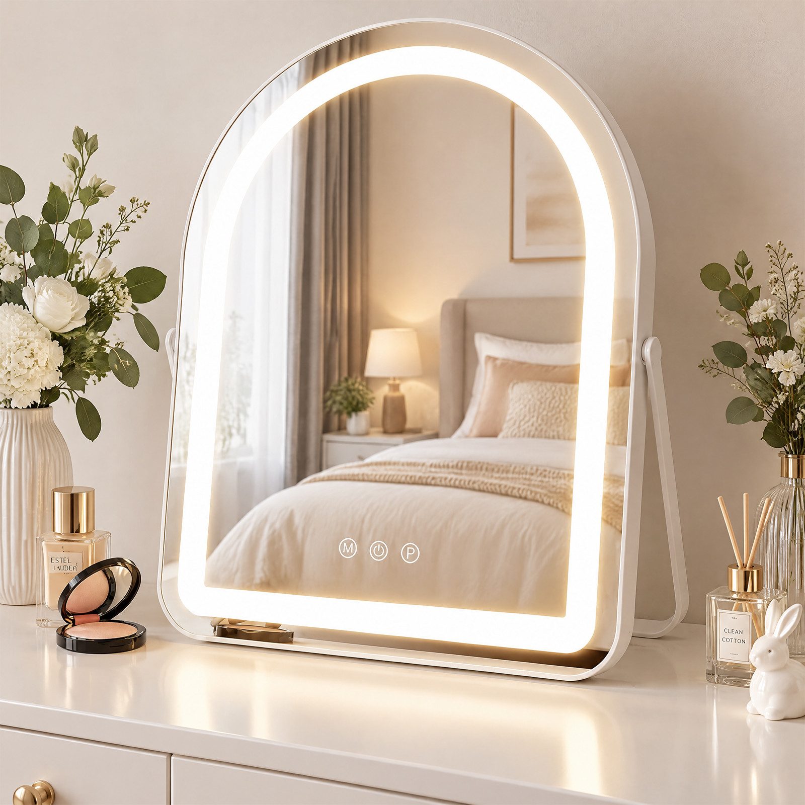 Ledklang Schminkspiegel Licht,Hollywood Kosmetikspiegel Vintage Stil,50/35cm,3 Lichtmodi&Touch (1-St), LED Vanity Mirror Klein Kosmetikspiegel mit Licht Tischspiegel Dimmbar