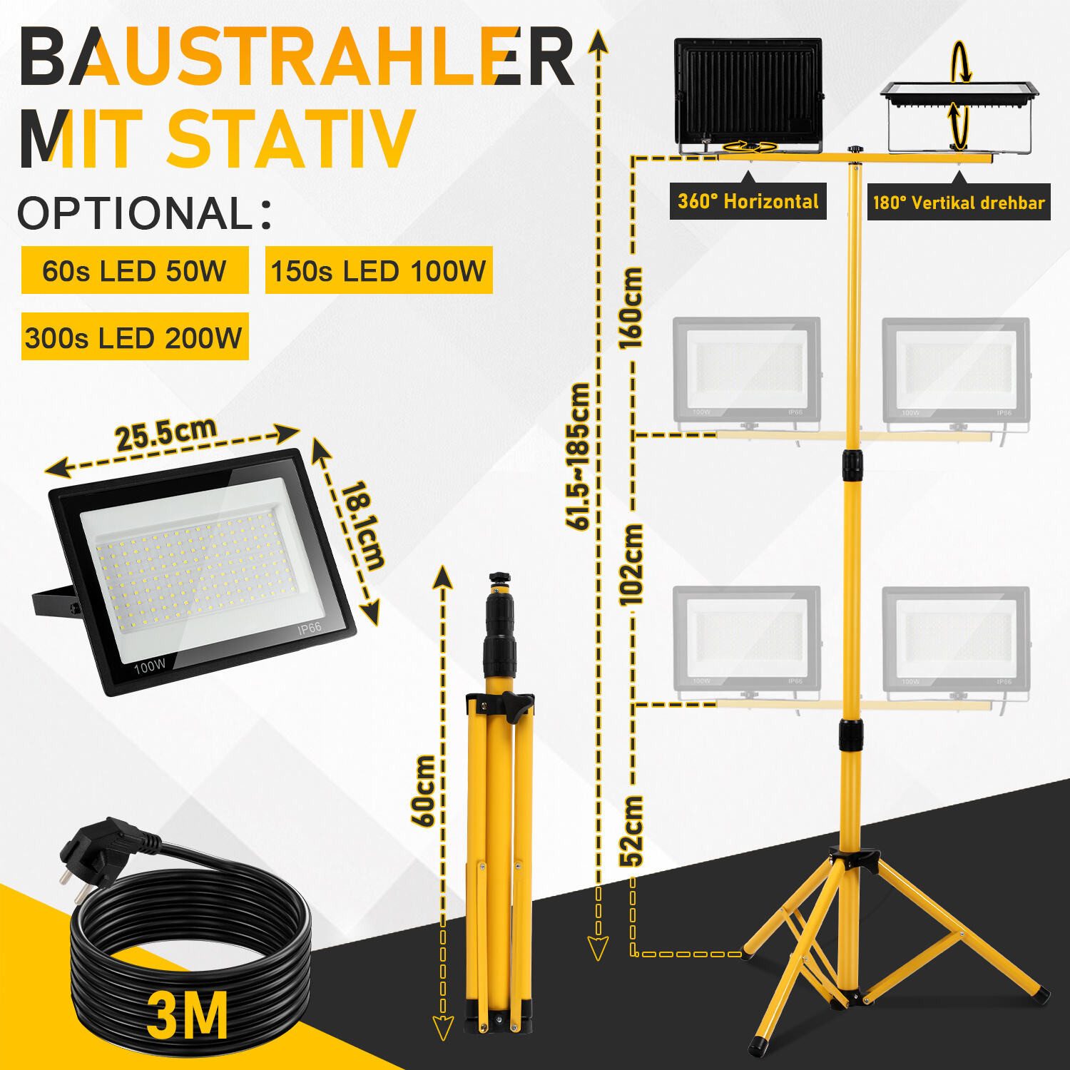 Clanmacy Flutlichtstrahler 50W LED Baustrahler Flutlicht Scheinwerfer Arbeitsleuchte Kaltweiß, Kaltweiß