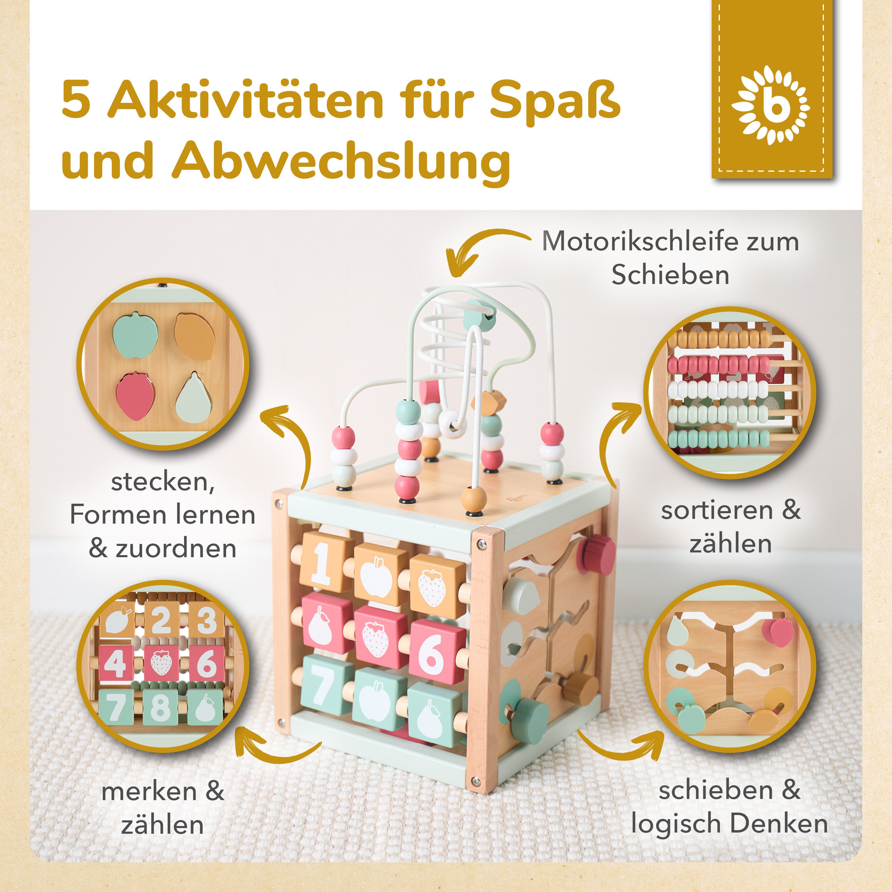 BIECO Motorikschleife Bieco Motorikwürfel Berry Holz FSC®