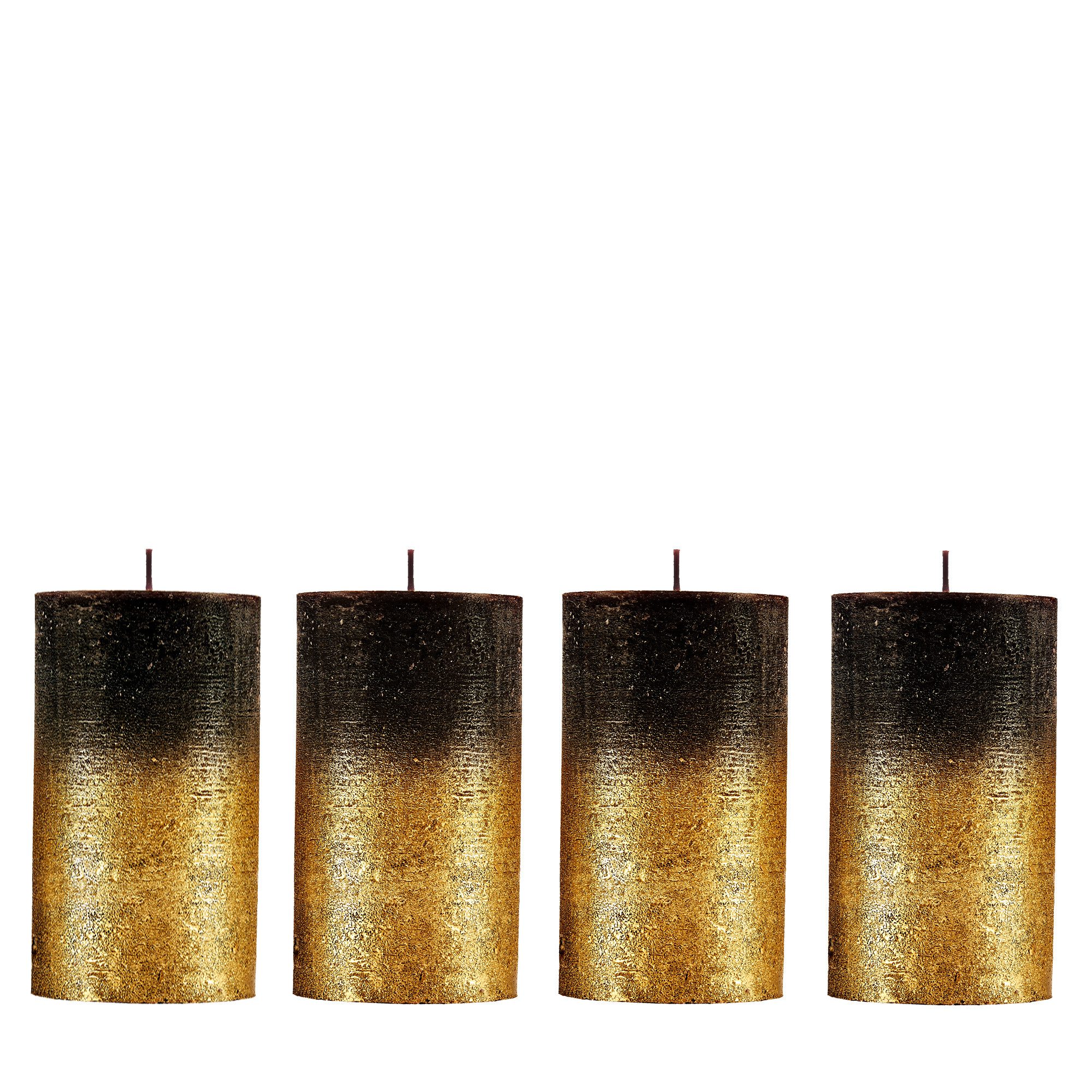 Candelo Stumpenkerze Rustik Stumpenkerzen 4er Set – Schwarz Gold 12cm 54h A günstig online kaufen