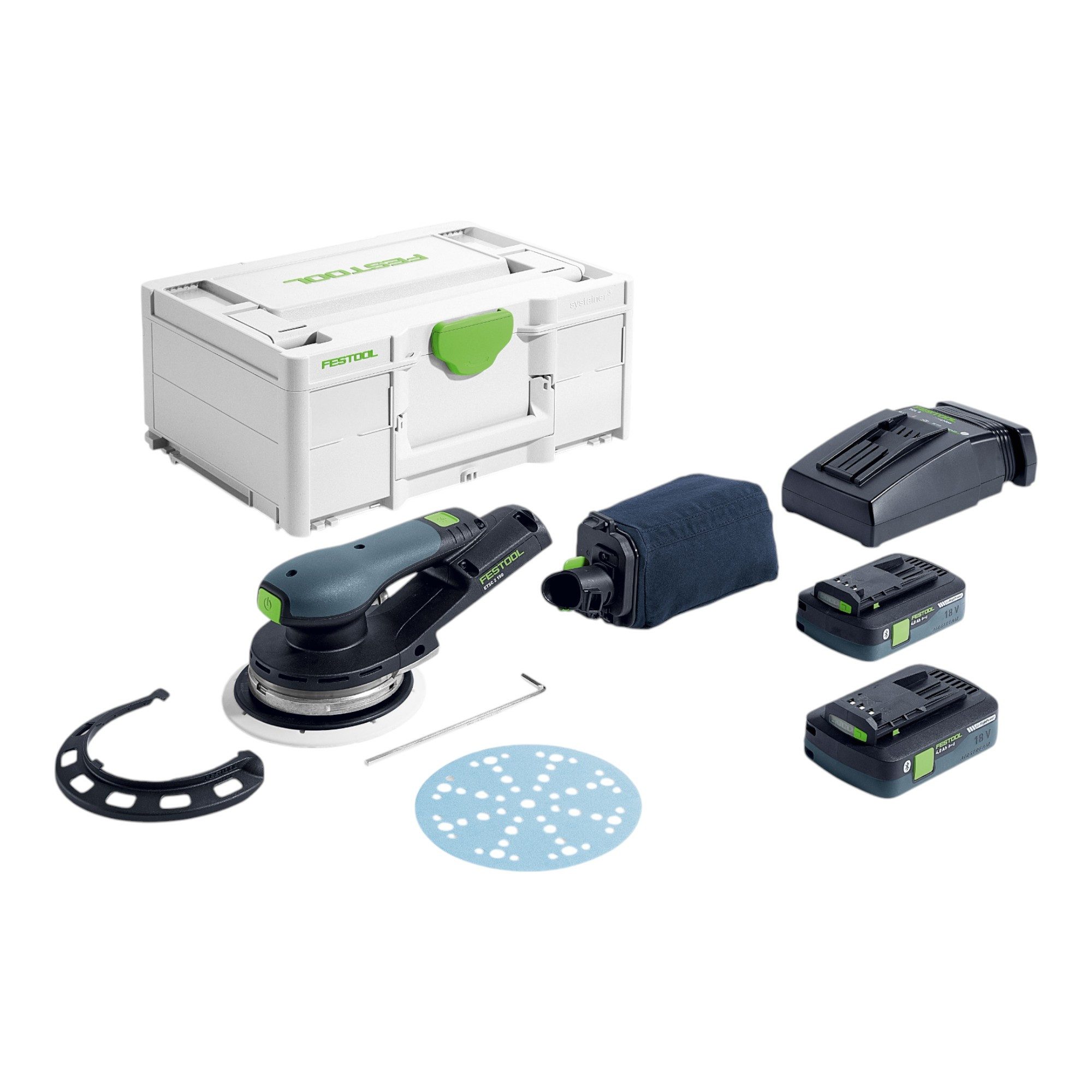 FESTOOL Exzenterschleifer ETSC 2 150 4,0 I-Plus 18 V (577736) + 2x Akku 4,0 Ah + Lader + Syst