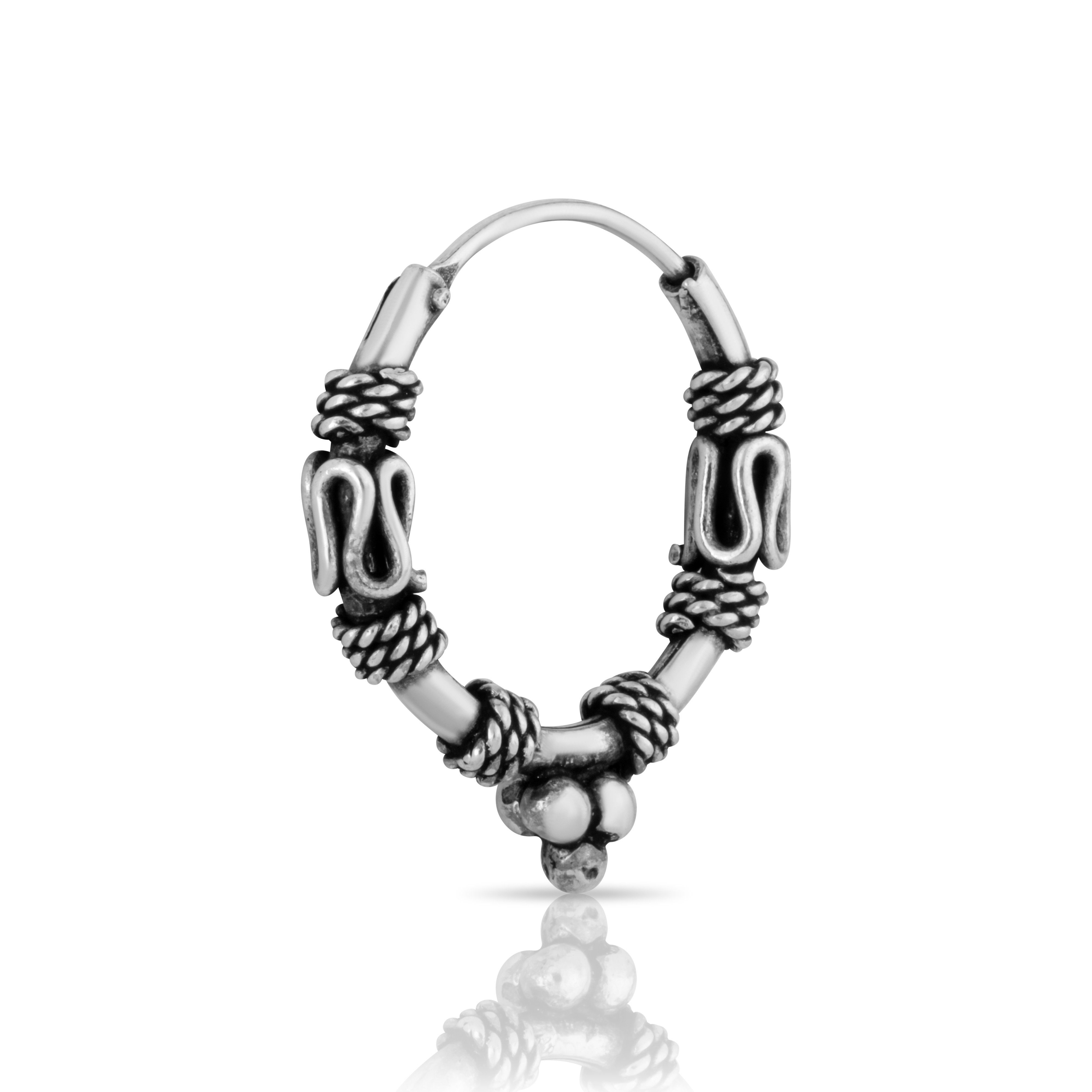 Single-Creole Einzel Bali Creolen verziert Ø 18mm 925er Sterling