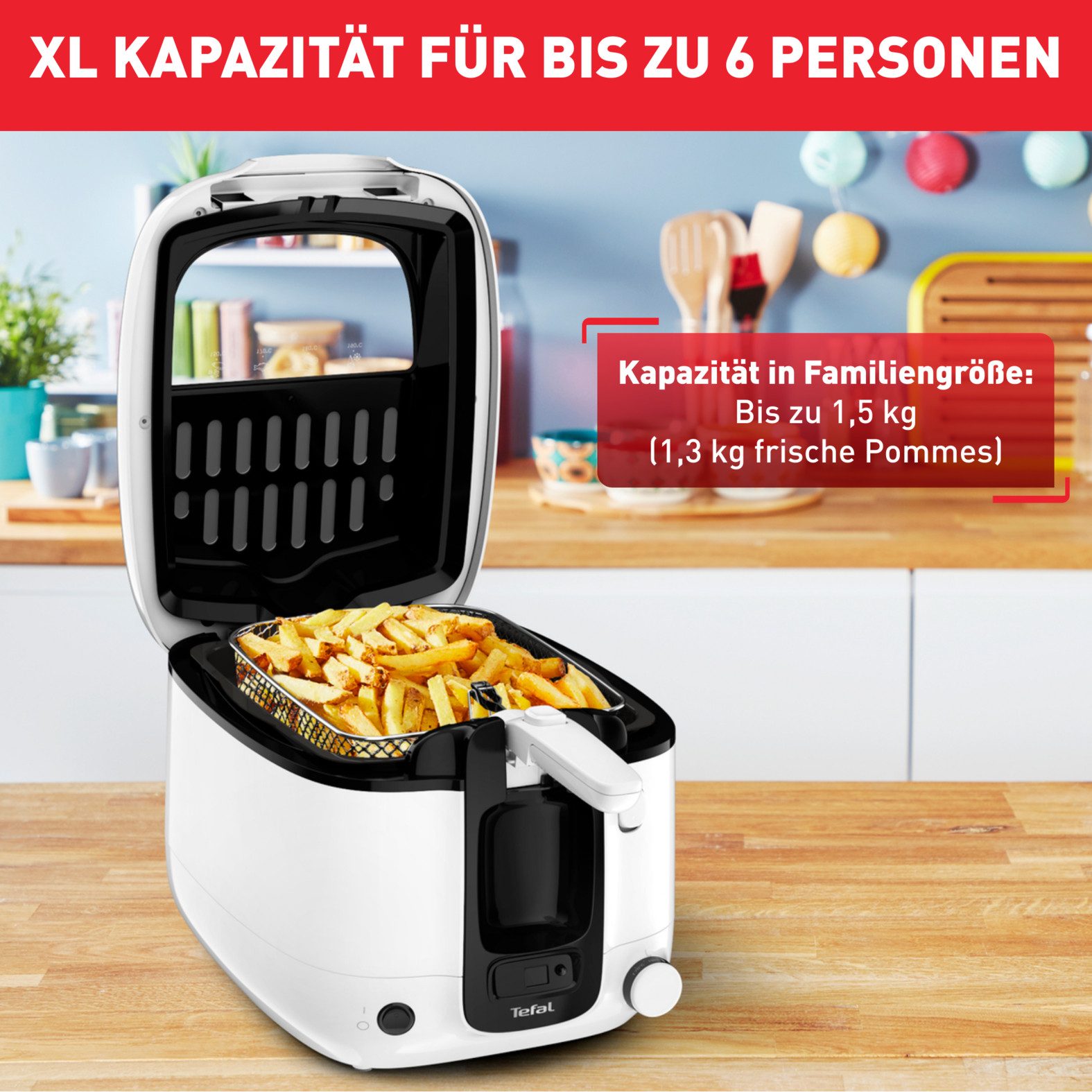 Tefal Fritteuse Super Uno, XL Kapaziät, bis zu 6 Personen, weniger Frittiergerüche, 1800 W, Kapazität 2,2 l Öl / 1,5 kg Frittiergut, spülmaschinengeeignet, FR3140