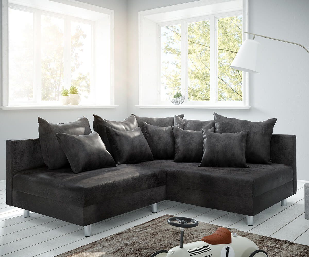 DELIFE Ecksofa Clovis, Anthrazit Antik Optik Ottomane Rechts Ecksofa Modulsofa