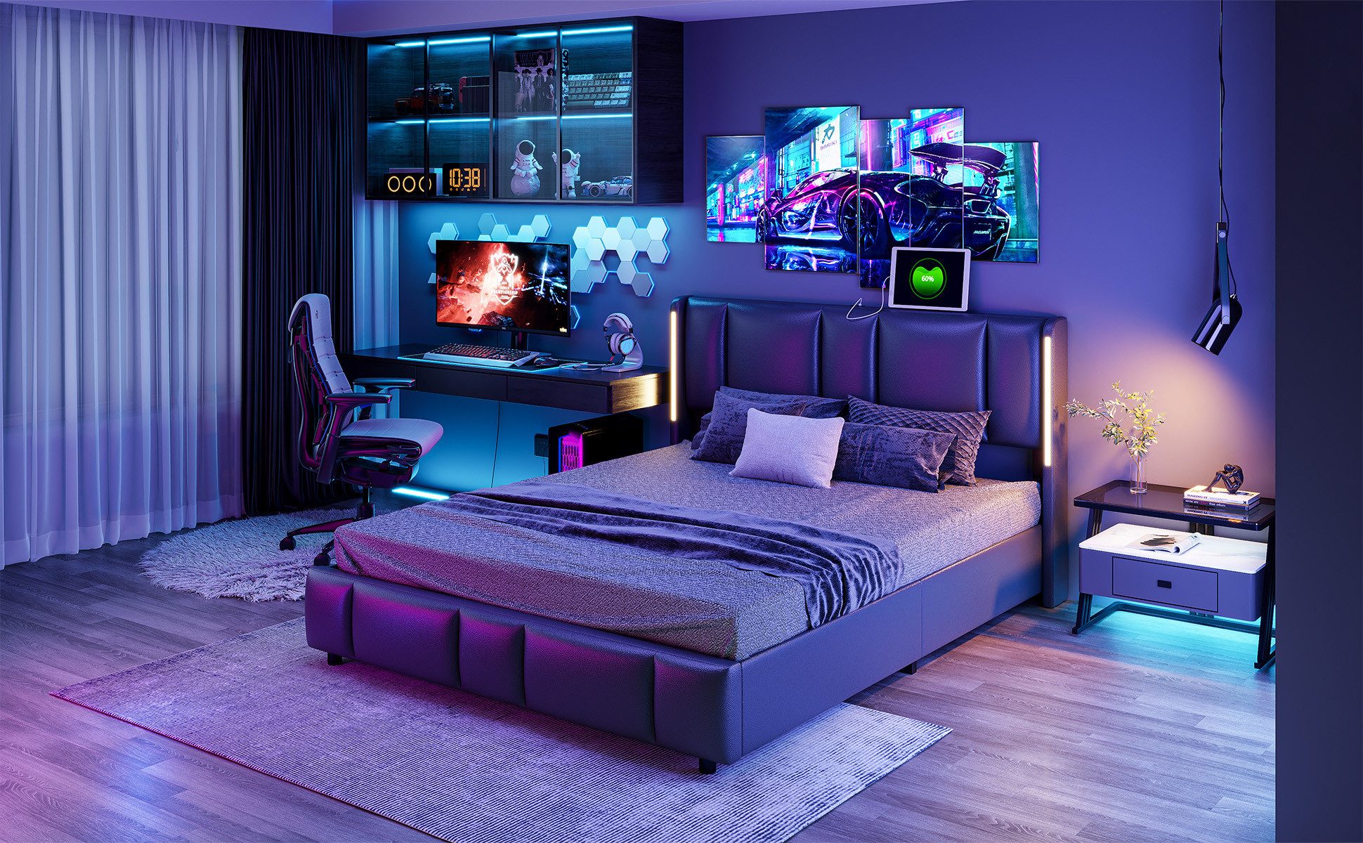 Furnishings Home Polsterbett Gamerbett Doppelbett Stauraumbett günstig online kaufen