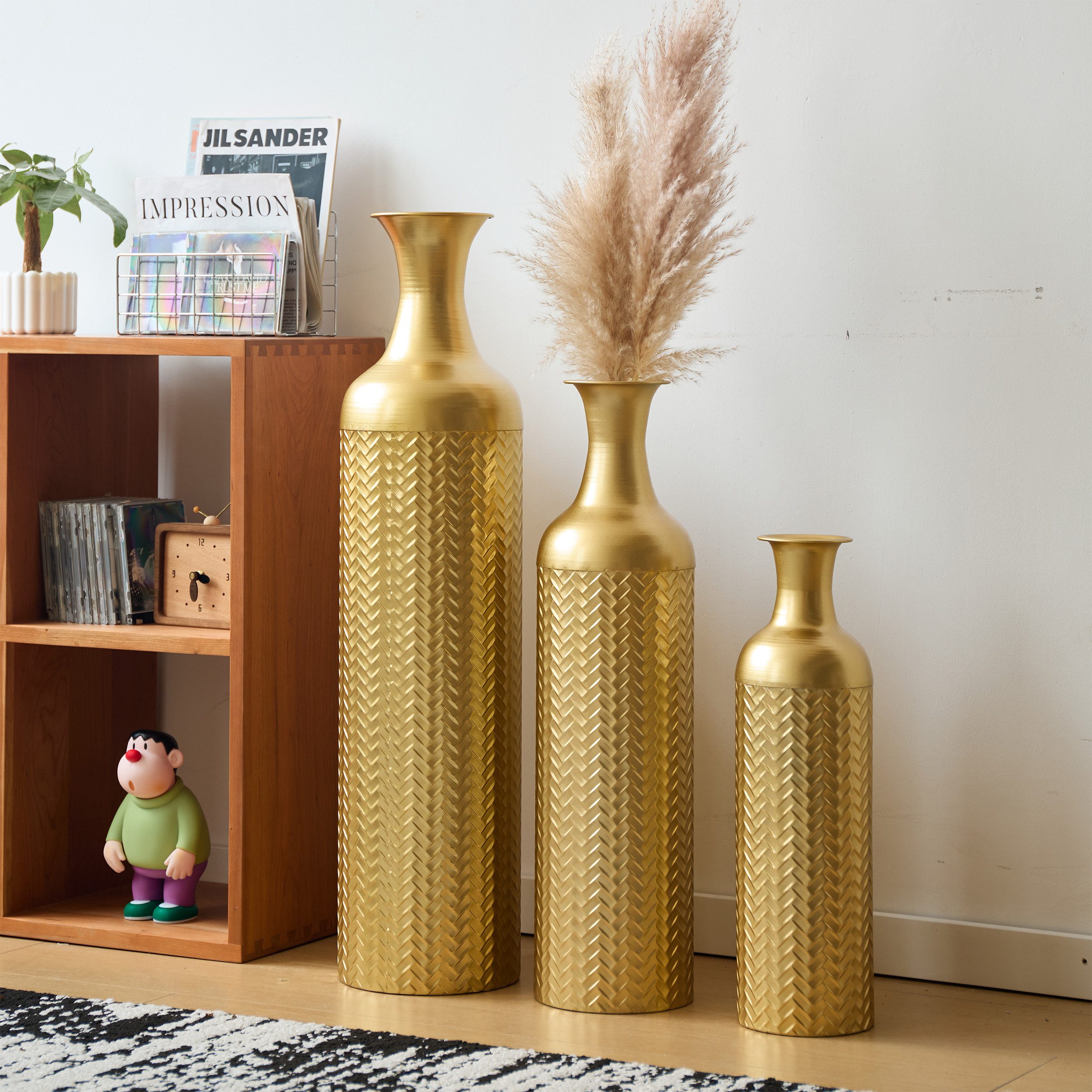 KLAM HOME Bodenvase Große Bodenvase 3er Set aus Metall, (50/65/83 cm), Mid- günstig online kaufen