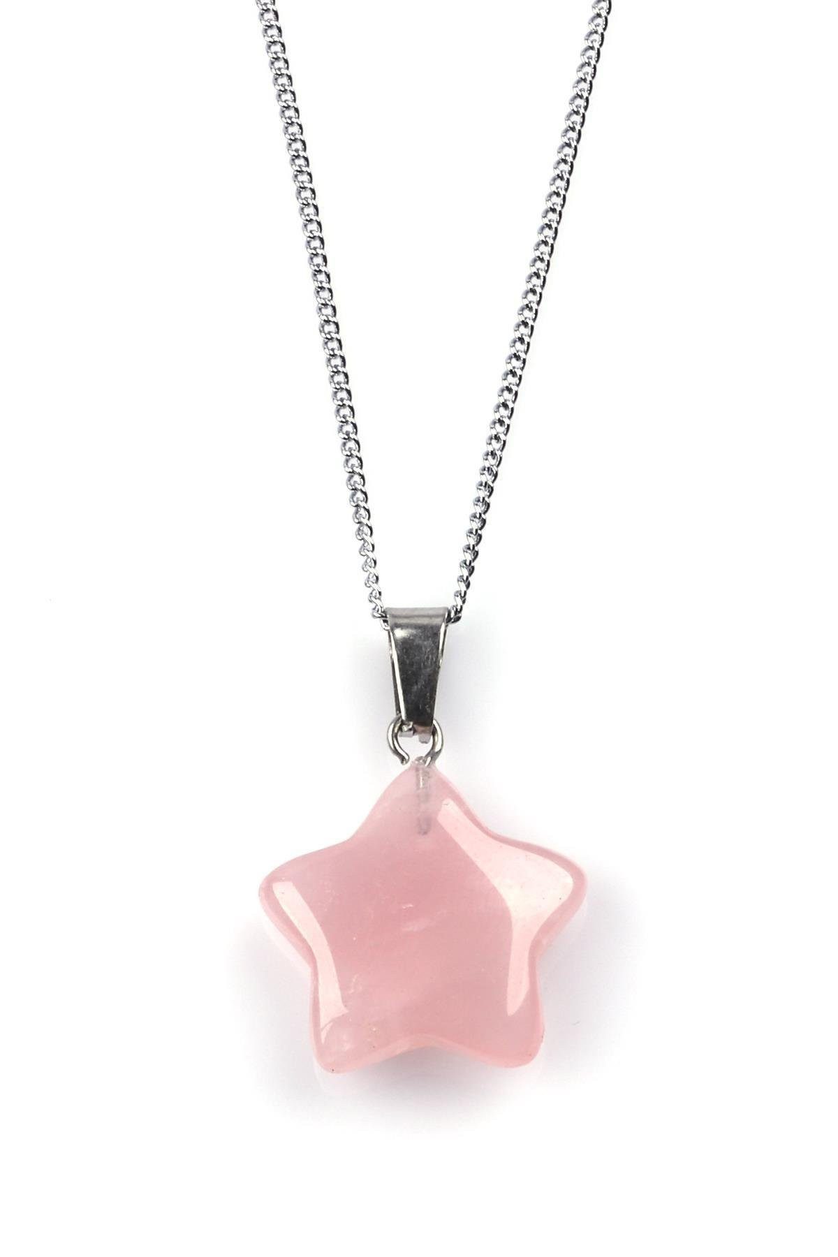 Nisan Edelstein, Rosenquarz Stern Halskette – Naturstein Anhänger in Rosa